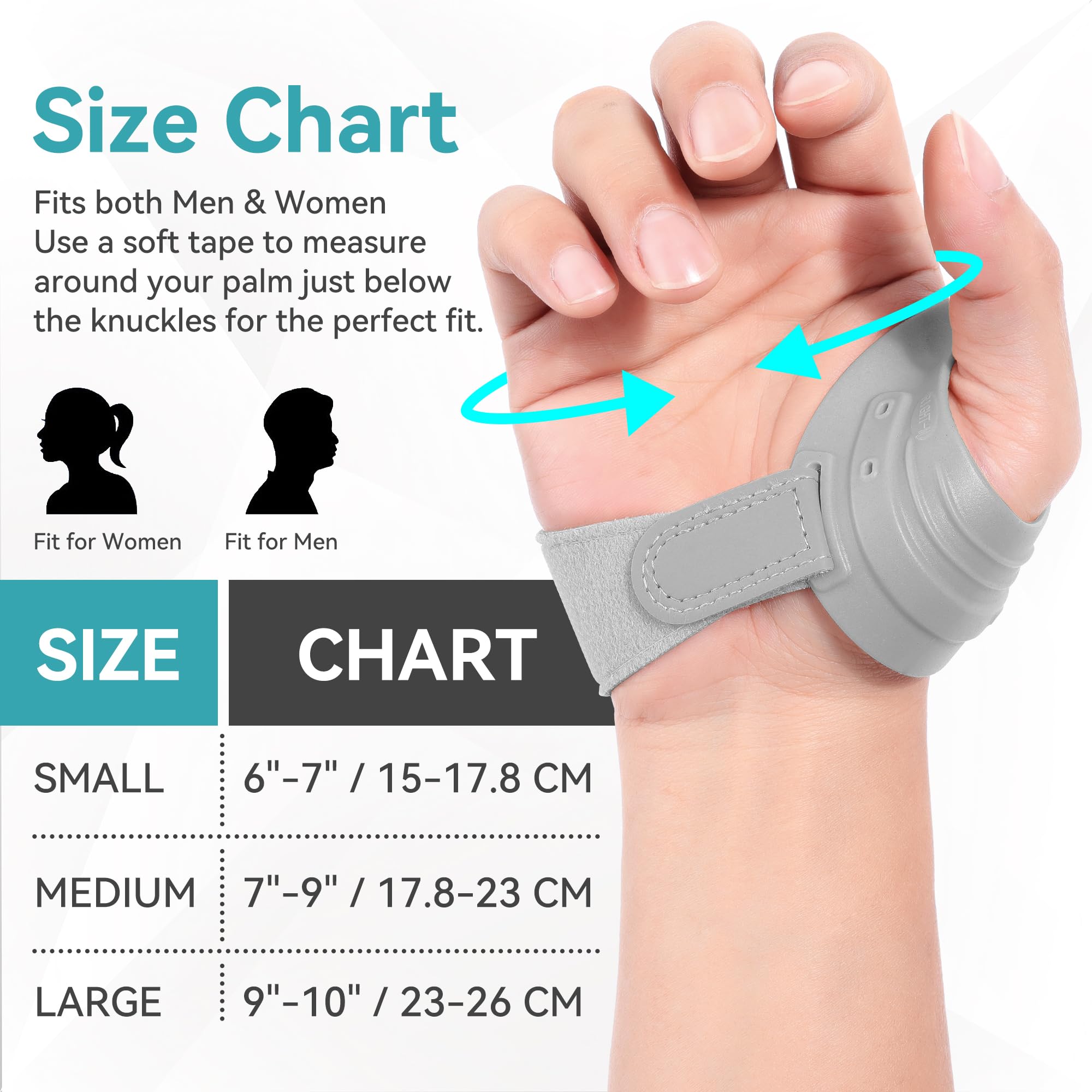 FORTEMOTUS Órtesis Rizartrosis Pulgar Izquierdo, Férula Ortopédica CMC, Estabiliza la Base del Pulgar y Alivia el Dolor en Artrosis y Artritis en Silla de Montar (Gris, L, 23-26 cm)