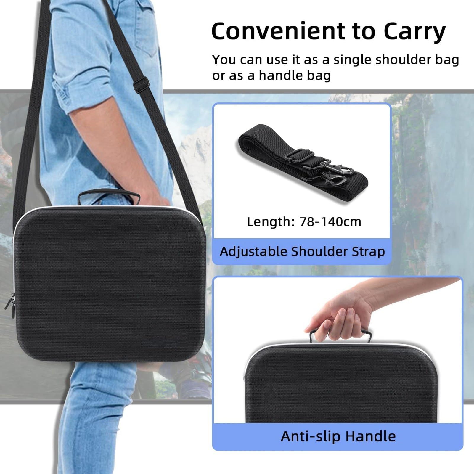 Gugxiom Custodia da Viaggio Impermeabile per PS VR2 Tracolla Regolabile Borsa da Trasporto Rigida per Console e Accessori (grigio interno) EVA 15,94x13x6,3 Pollici
