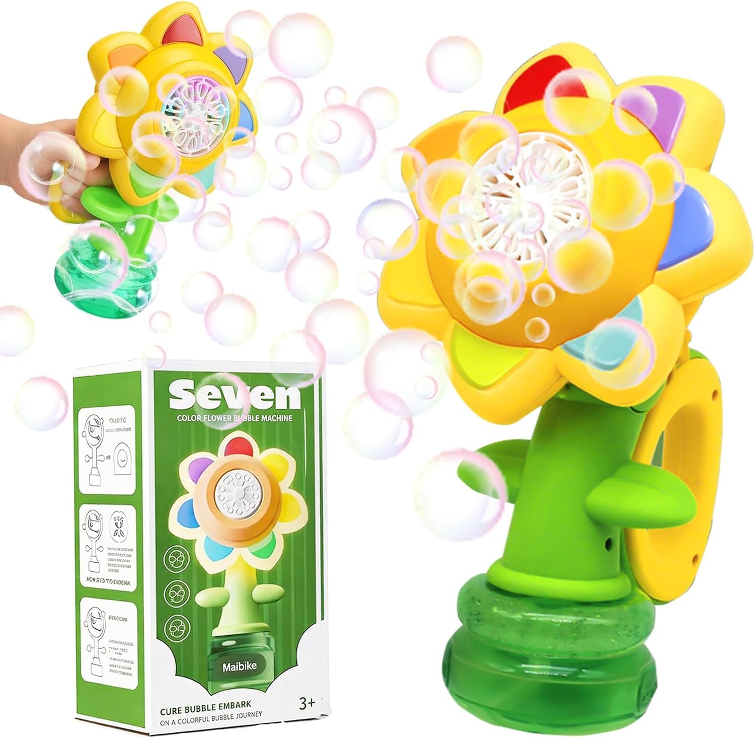 GYMSTR Kids Bubble Machine Toy, Rechargeable Sunflower Bubble Maker with LED Lights - Christmas Birthday Present Boys Toys