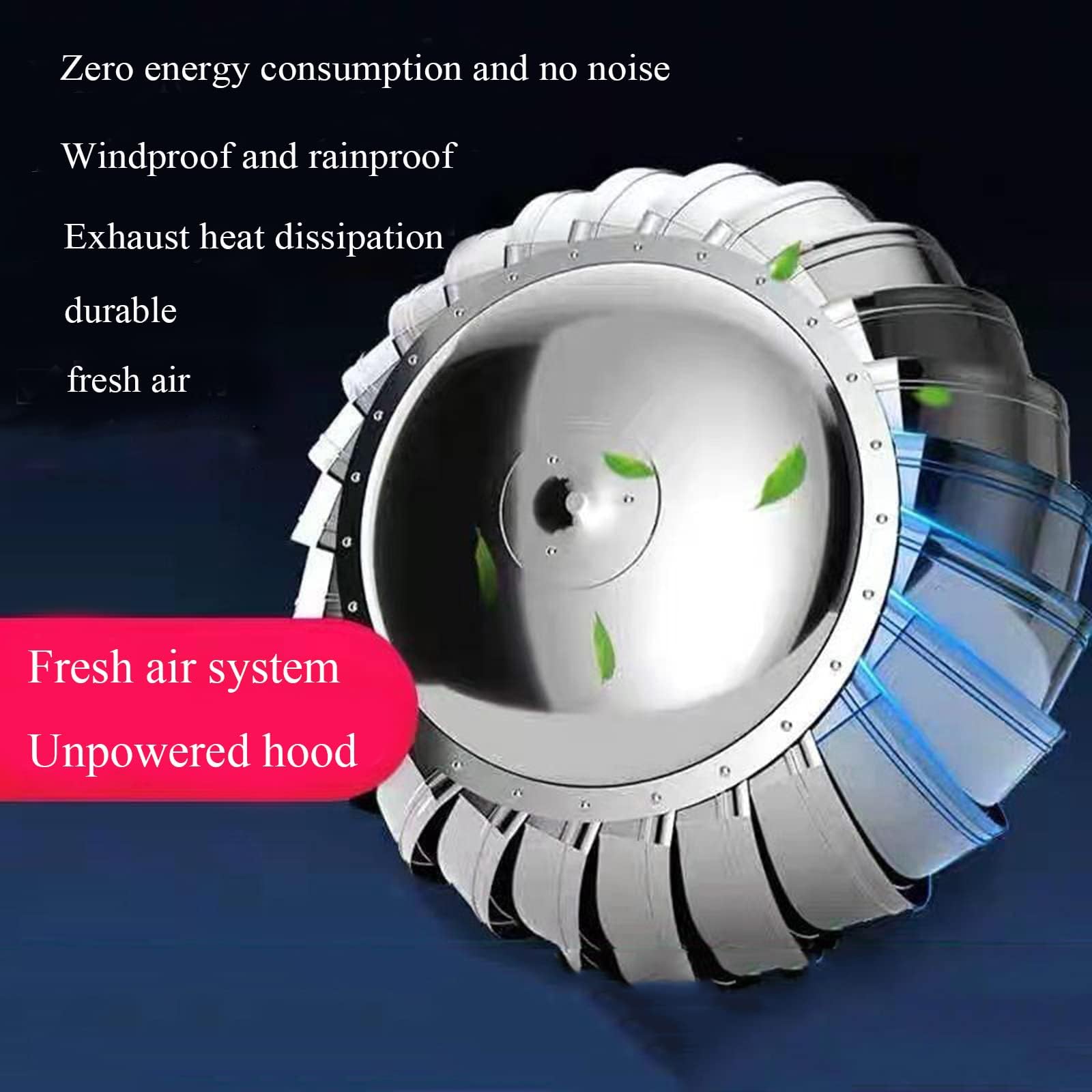Ventilatore a turbina anti-downdraft in acciaio inossidabile con tappo rotante e base a artiglio, ventilazione a risparmio energetico per la casa