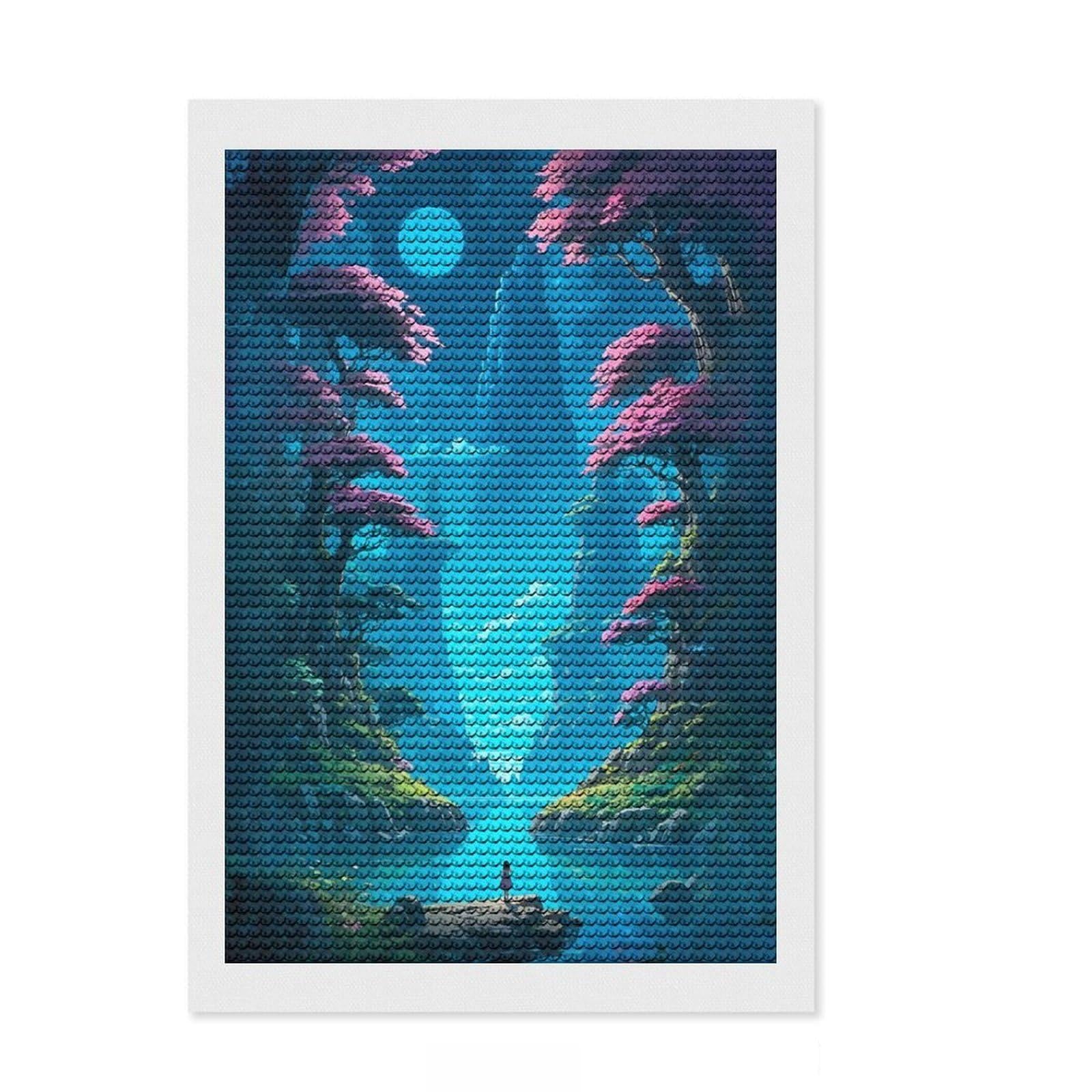Junmoney Serene Moonlit River Diamond Painting Kit 8"x12", Decorate Your Room, Easy to Follow Symbols, Full Kit Included, Office Decor
