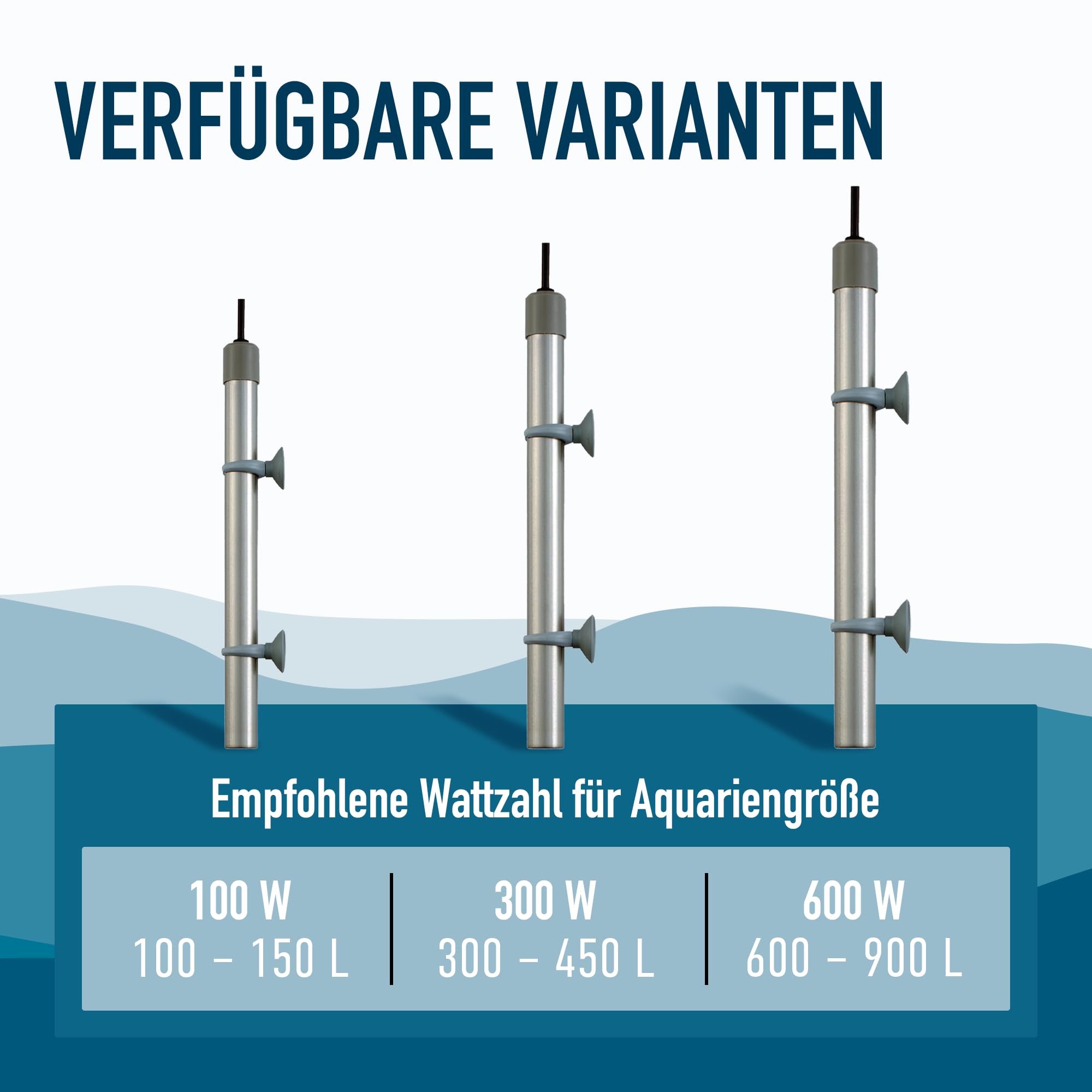 Titanheizstab 300W für Süß- & Meerwasser-Aquarien – Aquarium Heizung mit Saugnäpfen – Heizstab absolut unzerbrechlich & sicher im Betrieb – Made in Germany