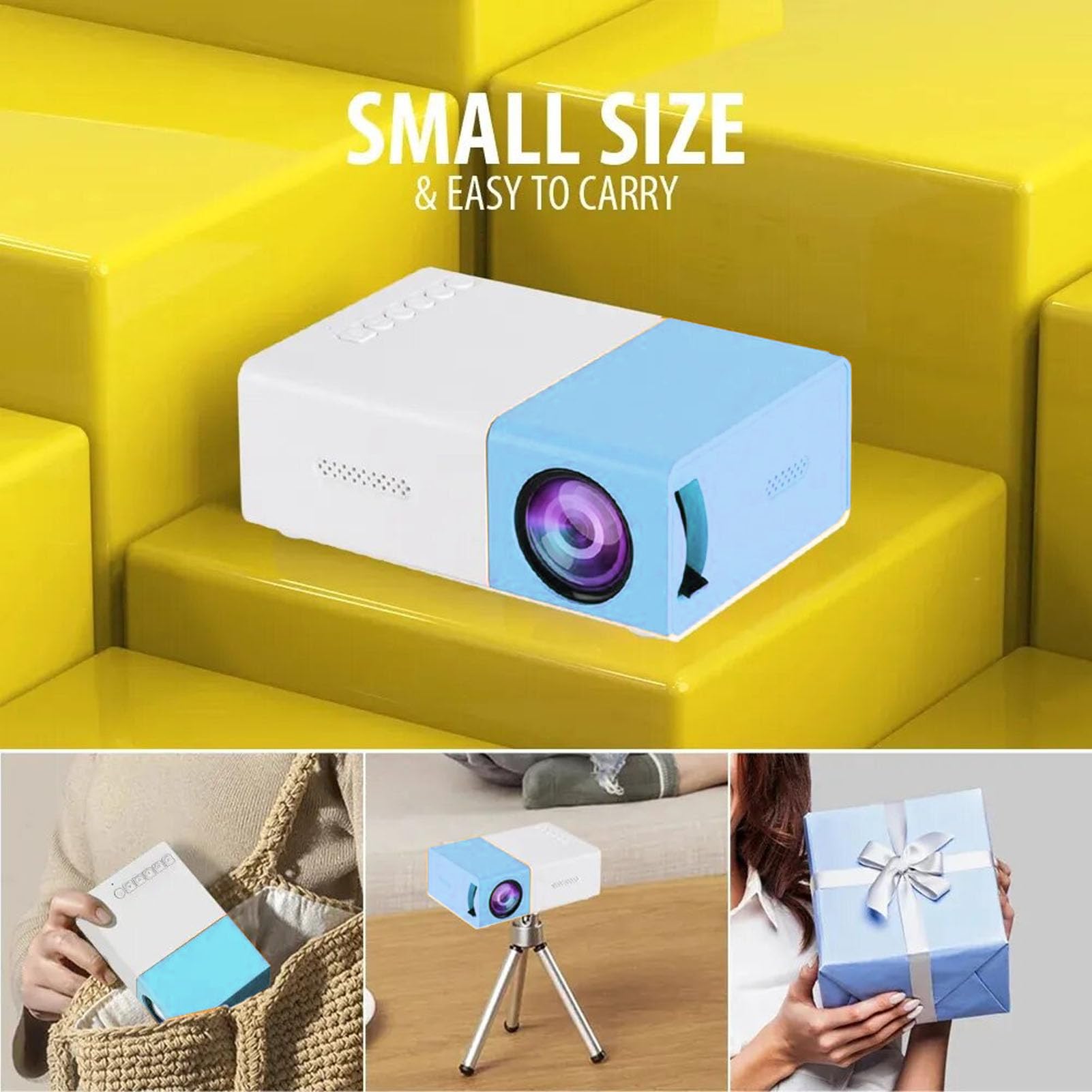 Zunate Mini proiettore, video proiettore LED Full HD 1080P con altoparlante HiFi integrato, proiettore Pico portatile compatibile con HDMI, USB, AV, scheda TF, proiettore Home Theater per bambini