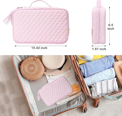 Miniatura 5 de MOSISO Estuche organizador de joyas de viaje bolsa portátil de almacenamiento de joyas con asa de poliuretano para collares aretes anillos pulseras