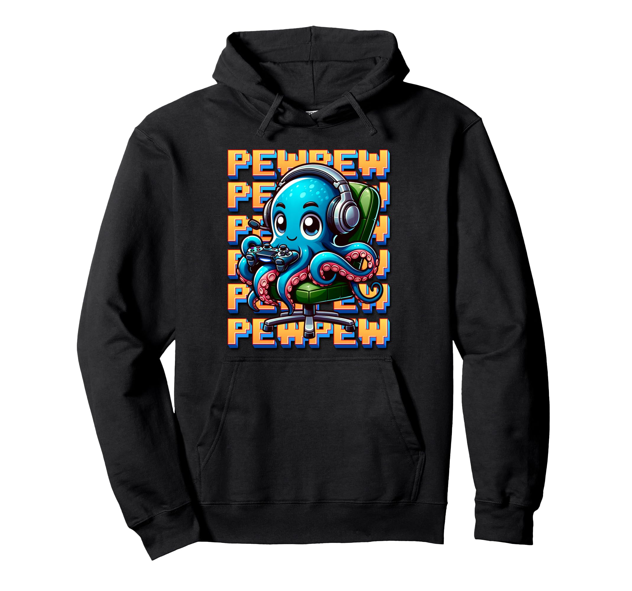 Octopus Gamer Pew Funny Video Games Vintage Boys Men Girls Pullover Hoodie