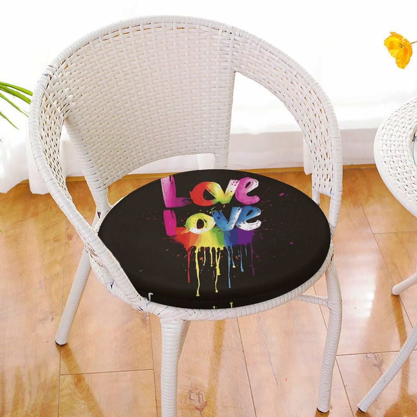 Love is Love okrągła poduszka, z dodatkiem pianki z pamięcią kształtu, poduszka na krzesło, pokrowiec poliestrowy z zamkiem błyskawicznym, poduszka do siedzenia na łóżko, sofę, krzesło biurowe