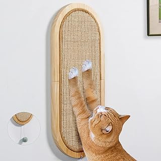Litail Cat Wall Scratching Post, Sisal Cat Wall Scratcher with Cat Ball Toy, Floor/Wall Mount Cat Scratcher, Wood Cat Scratching Board for Couch Protector, Cat Wall Furniture for Cats (22in x 9.8in)