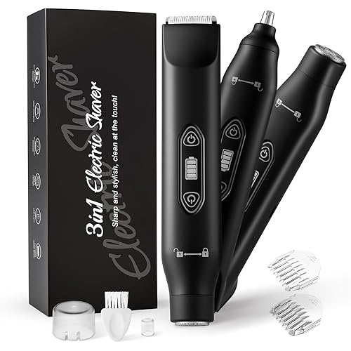 Body Hair Trimmer for Men，3 in 1 Electric Razor with Ceramic Blades, IPX7 Waterproof, USB Rechargeable, Painless Hair Removal for Face，Body，Nose，Groin, Travel Grooming Kit (Black)