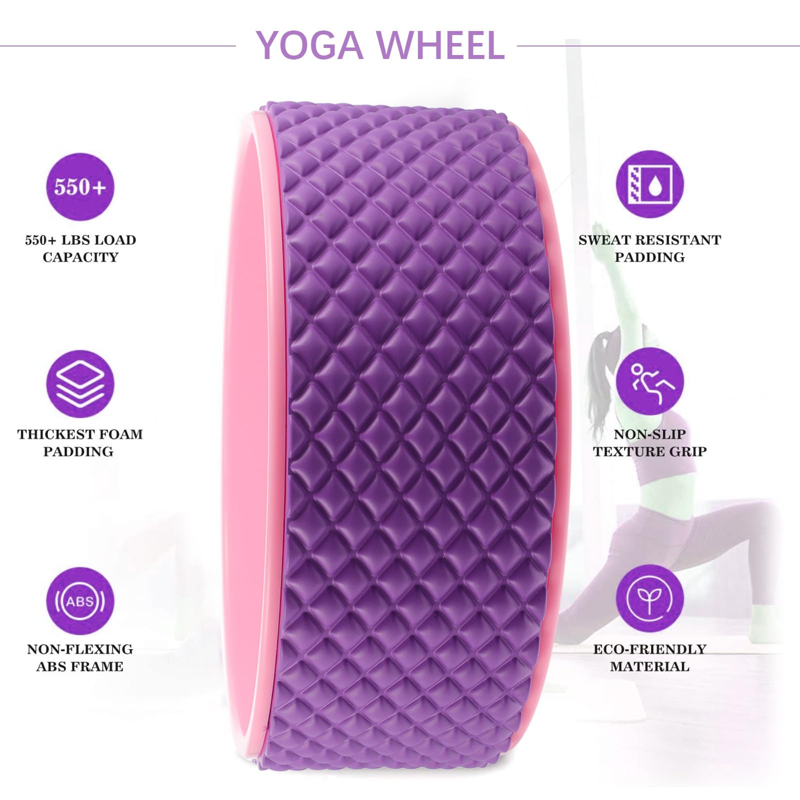 SHERCHPRY Yoga Rad Sportmassagerad für Rückbeugen Pilates Rolle aus Langlebigem Material 3D Massage Roller für Anfänger Yoga Zubehör für Mehr Flexibilität und Muskelaufbau