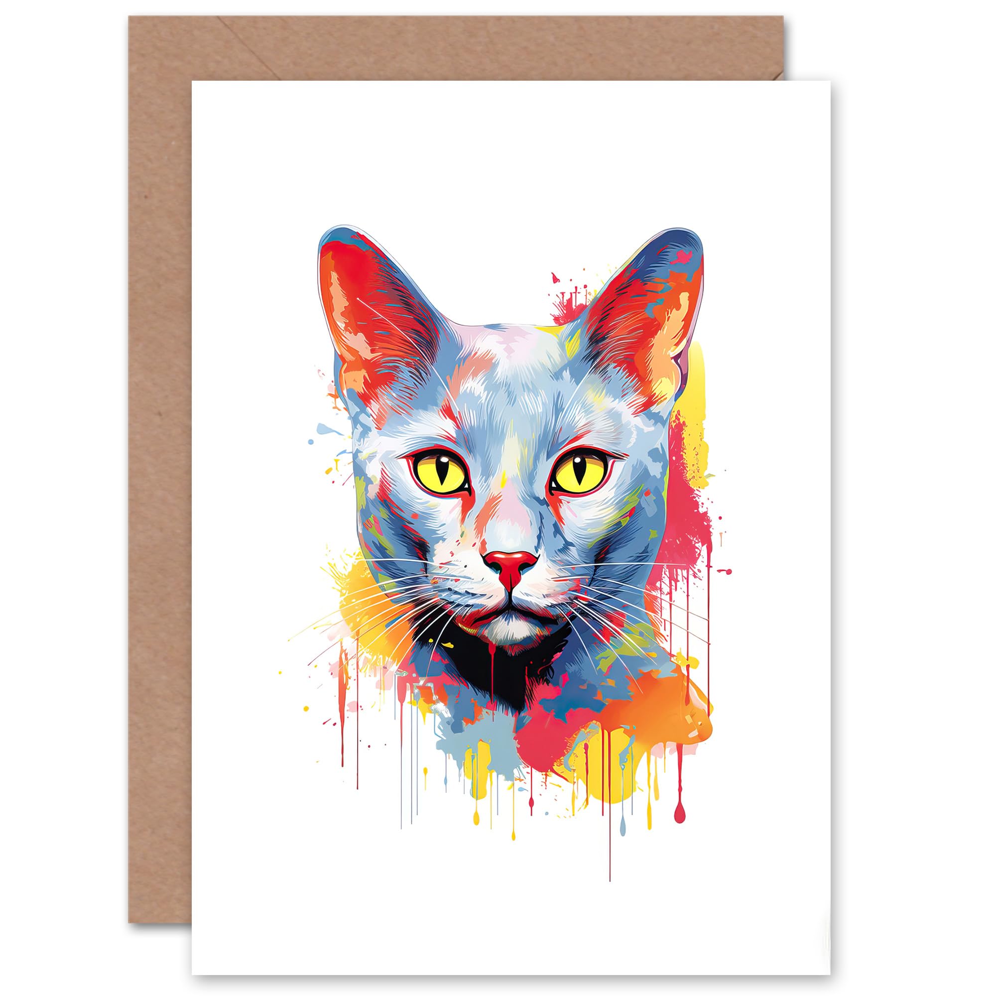 Artery8 Russian Blue Cat Lover Artwork Painting Greeting Card