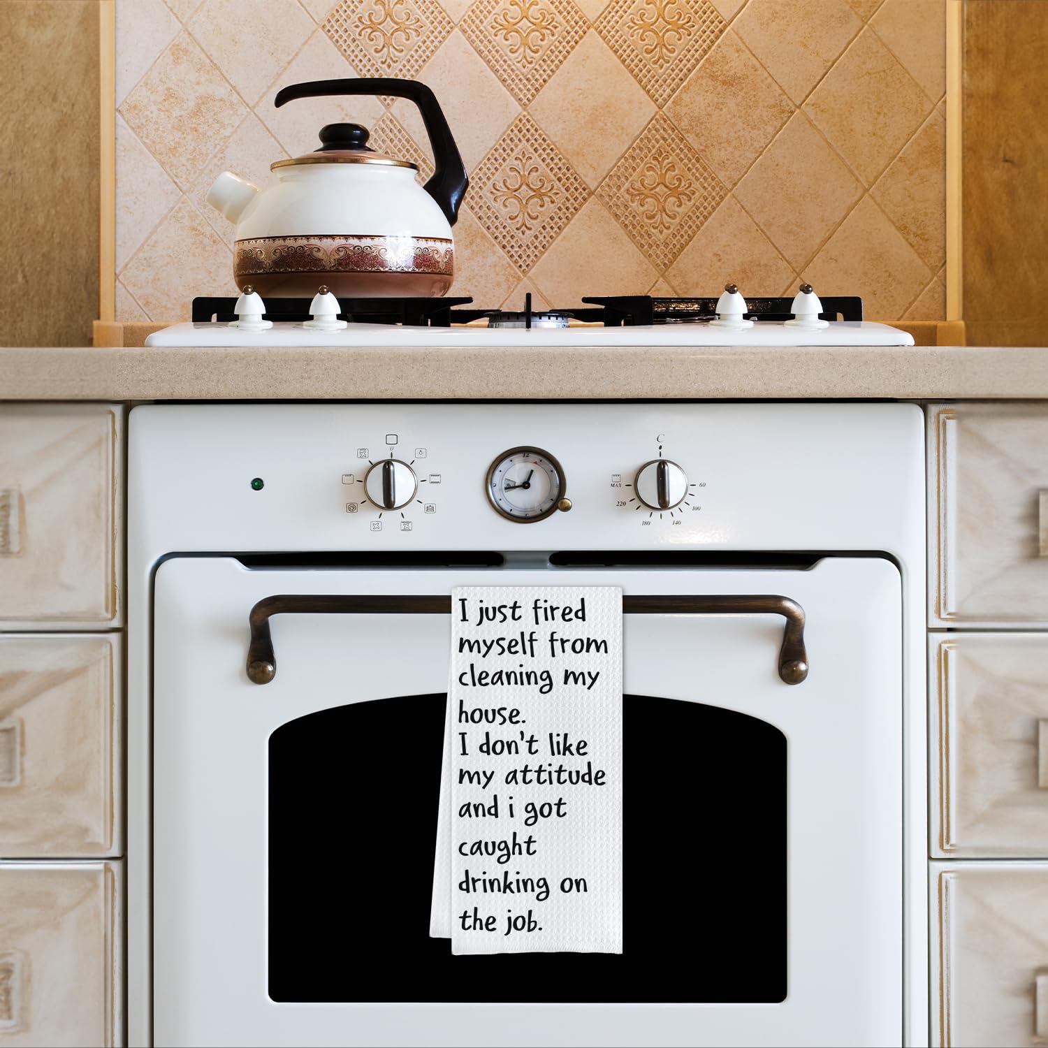 Divertidas toallas de cocina, con texto en inglés "I Just Fired Myself from Cleaning The House", toallas de mano divertidas para cocina, paños de cocina para decoración de baño, 16 x 24