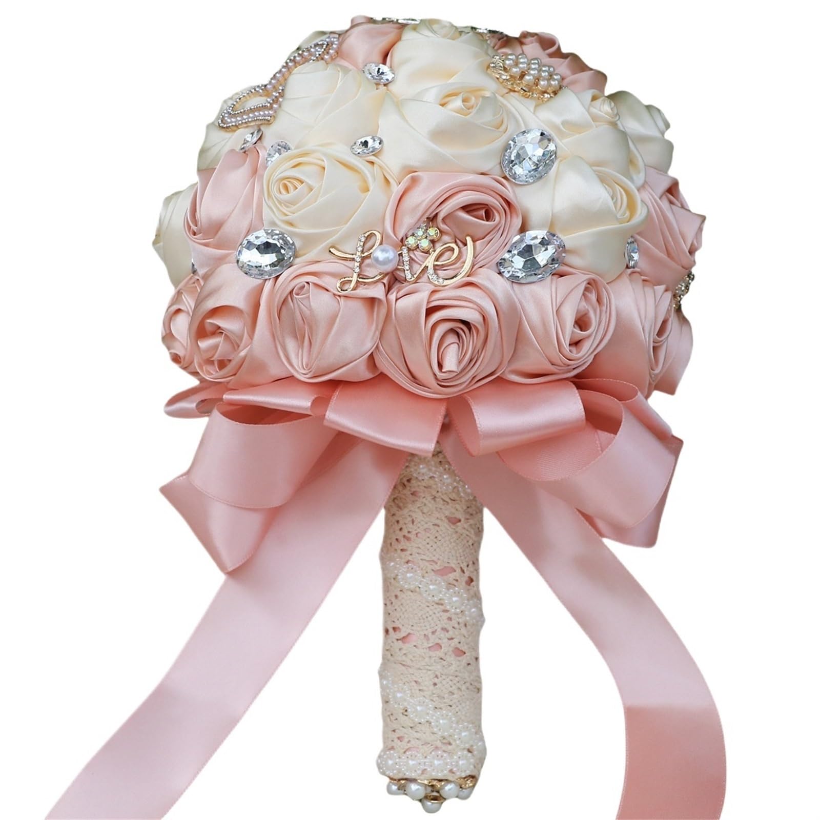 ZGCrumphant Artificial Wedding Bouquet Handmade Satin Rose Bouquets Vintage Bridal Tossing Bouquet for Wedding Decor(Color1)