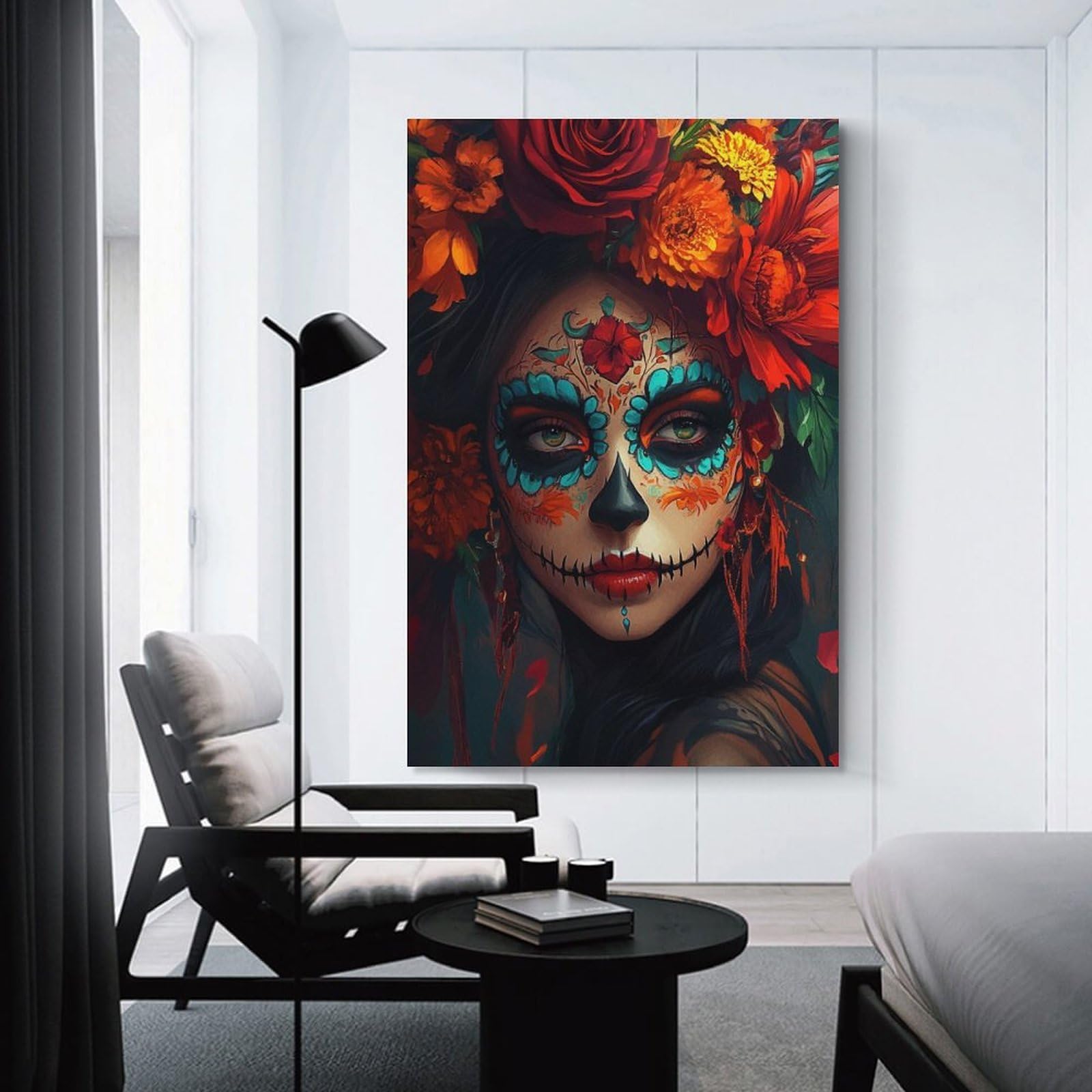 Junmoney Unframe-Sugar Skull Woman Sugar Skull Woman Wall Art Print 20X30inch(50X75cm), For Gallery Wall Layouts In Home Or Office, An Easy Match For Collected Prints