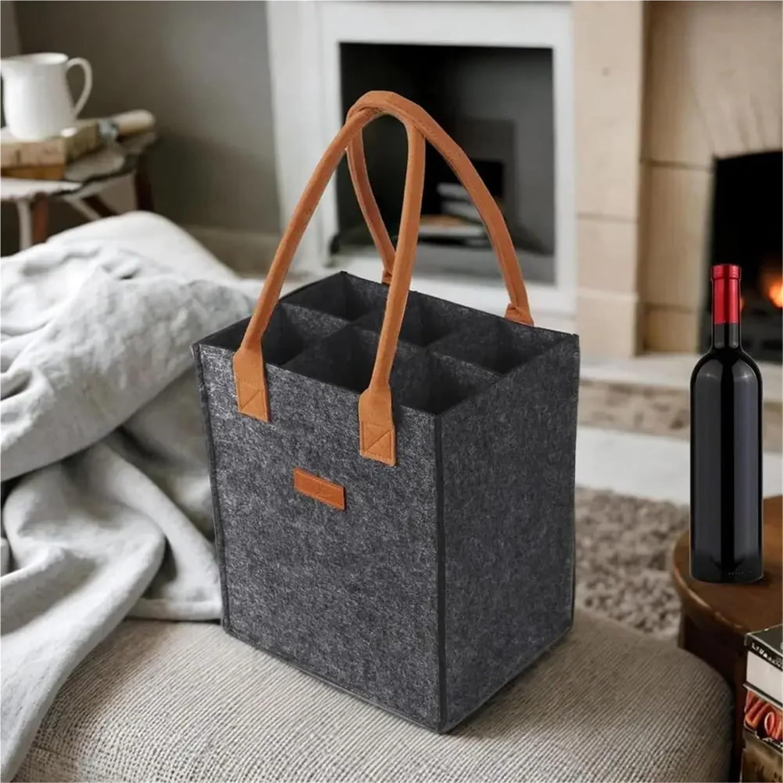2PCS 6/12 Compartment Bottle Holder for Wine Beer Water Portable Felt Bag Carrier with Handles for Wedding Travel Picnic für Wein & Bier(Black,S)