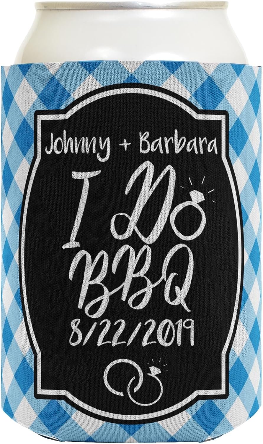 I Do BBQ Wedding Favors Custom Text Save the Dates 48-pack Personalized Coolies Drink Coolers Blue