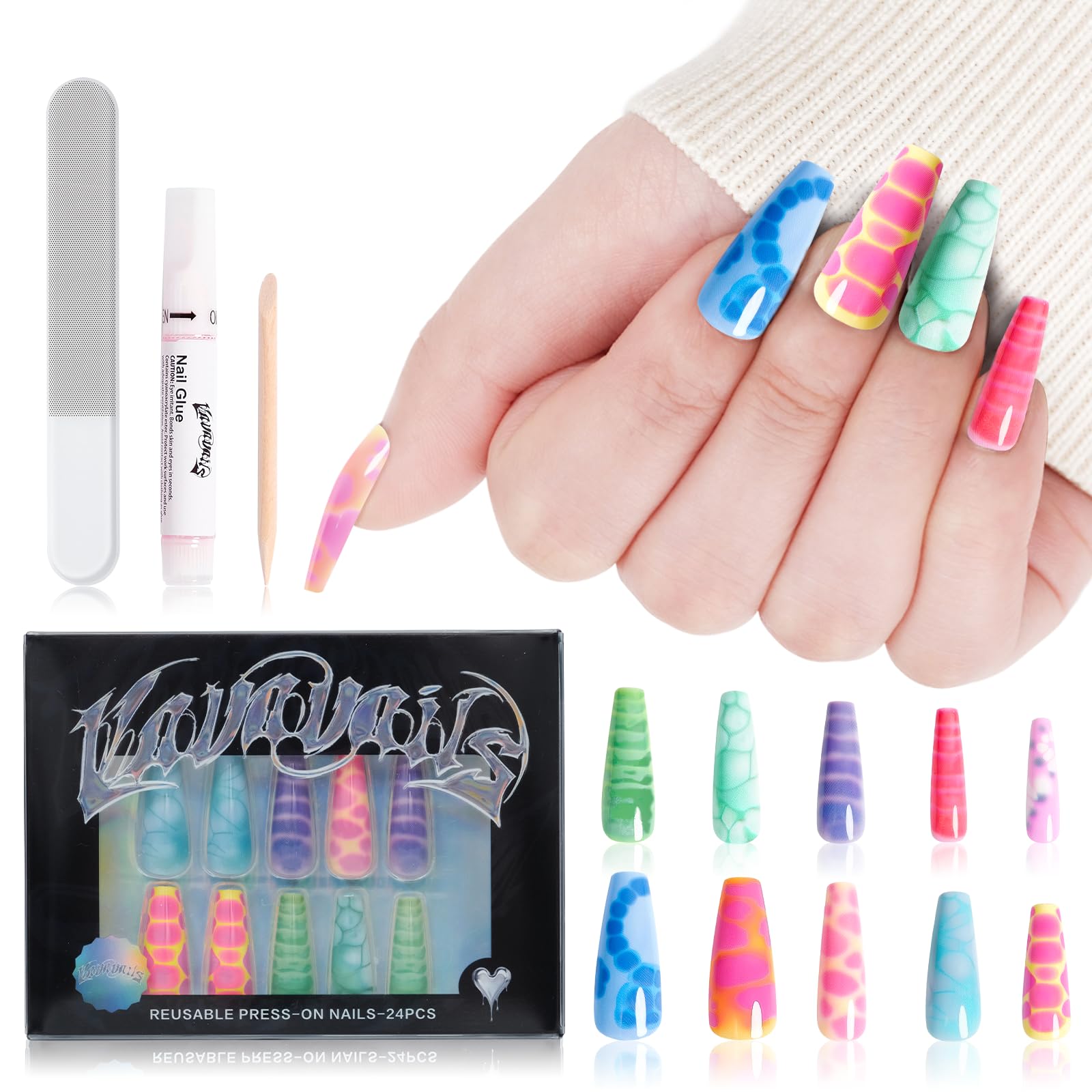 Amazon.com: VAVAVAILS Long Coffin Press On Nails, Y2K Fake Nails