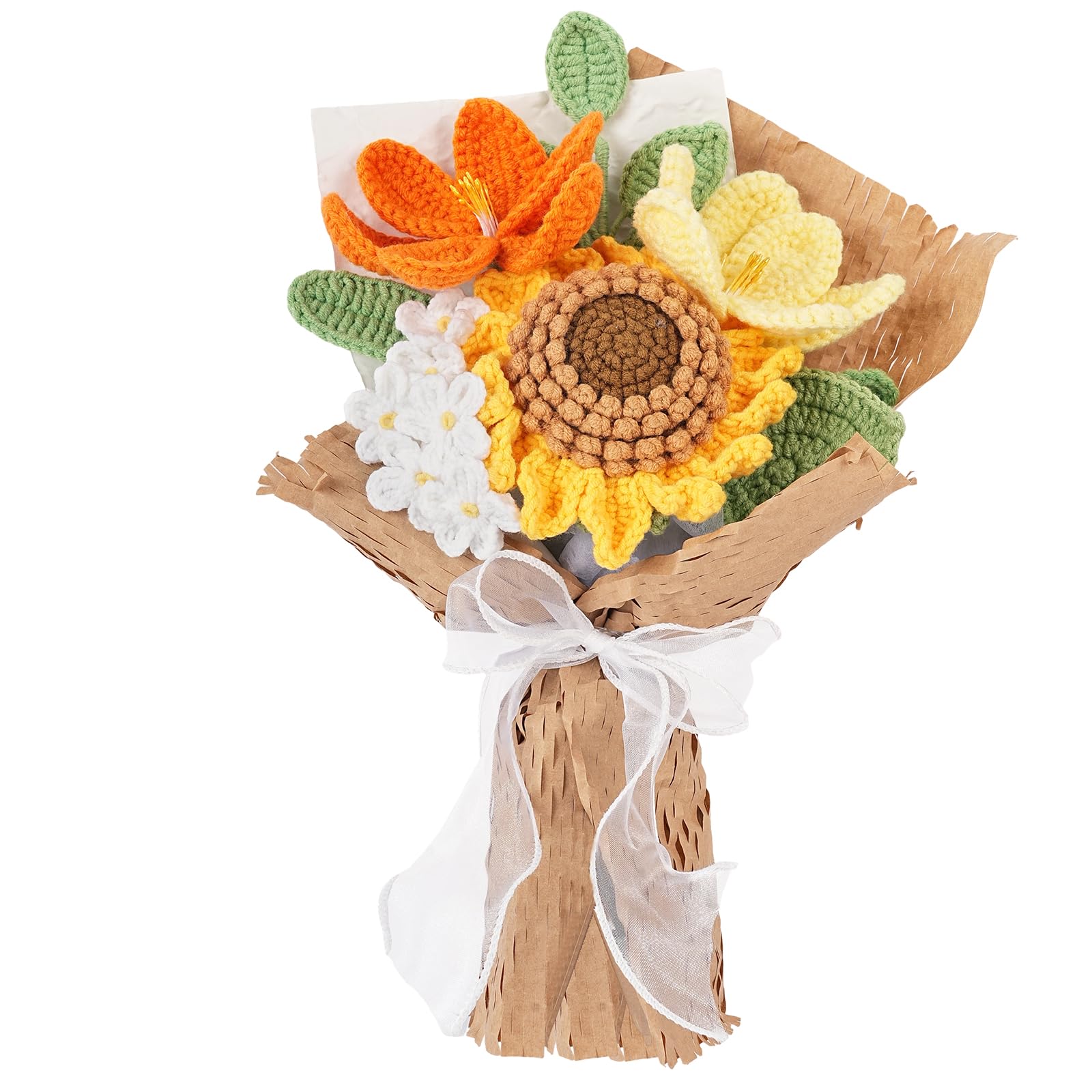Emivery Handmade Crochet Flower Bouquet - Mixed Tulips & Sunflowers for Mother's Day, Birthday and Home Decor
