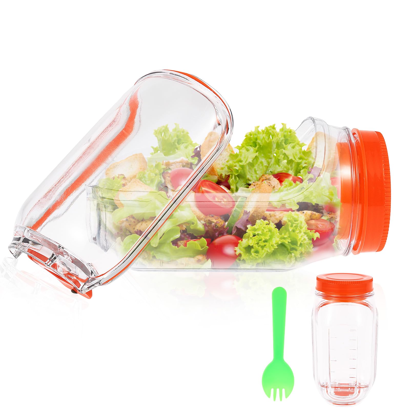 Salad Pod Container Vertical Layering Salad Pod Built-In Bowl Design Plastic Interval Salads Box with Leak Proof Sauce Dressing Case Dishwasher Safe Fresh Salads Storage for Lunch (Orange+Fork)