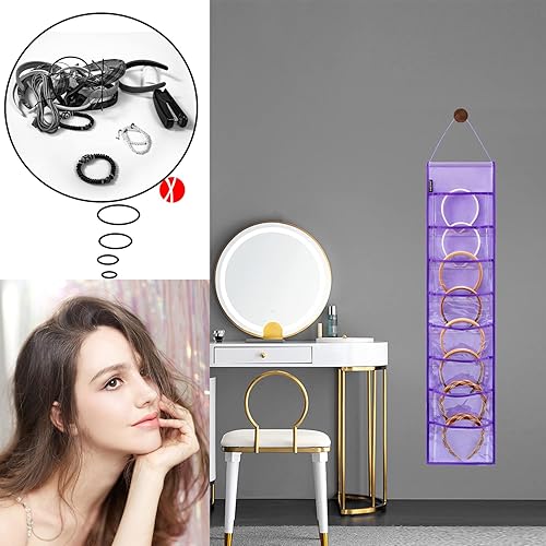 Miniatura 3 de Organizador de diadema para colgar en la pared, cintas para el cabello, accesorios para el cabello con bolsillos transparentes (8 bolsillos, 2