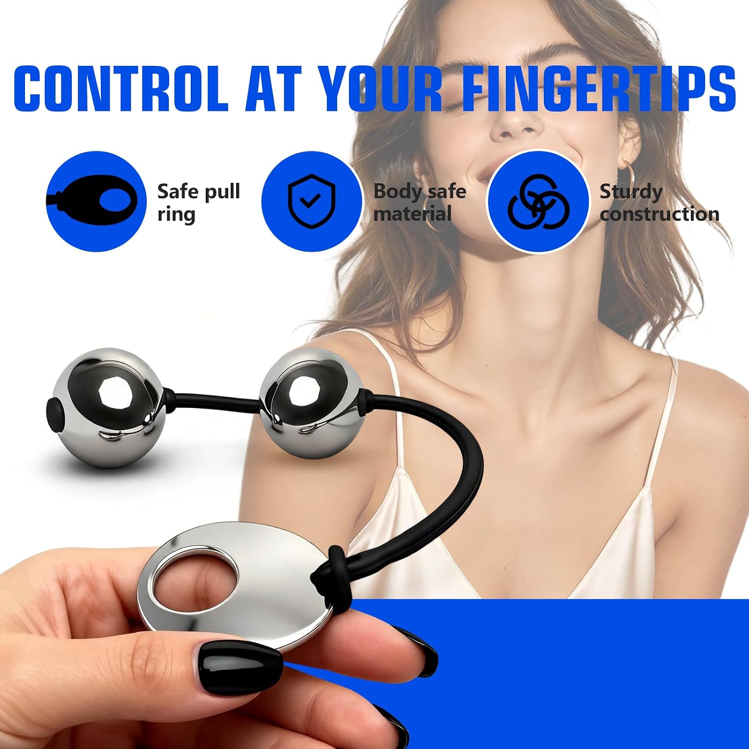 Metal Anal Beads with Silicone Rope Butt Plug Buttplug for Beginners Women | Smooth stainless steel, easy-clean beads with an easy-grip pull tab. Perfect for beginners exploring new sensations.