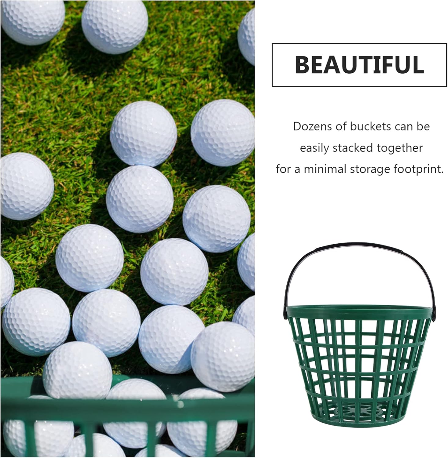 SEWACC Golf Ball Basket Plastic Basket Holds 50 Balls Green Golfball Container with Handle