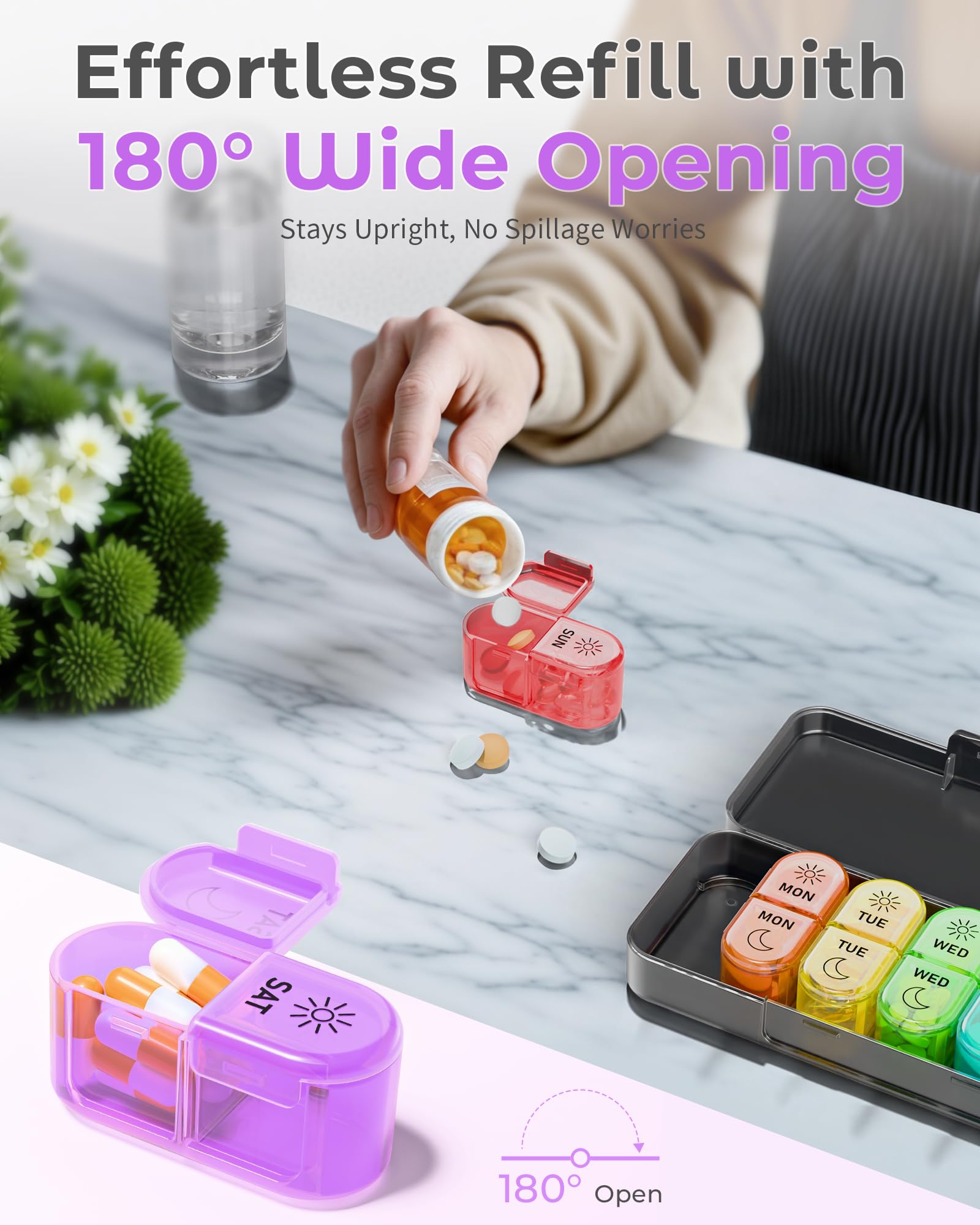 Pilulier de voyage hebdomadaire 2 fois par jour pour vitamines, médicaments, huiles de poisson, compléments alimentaires