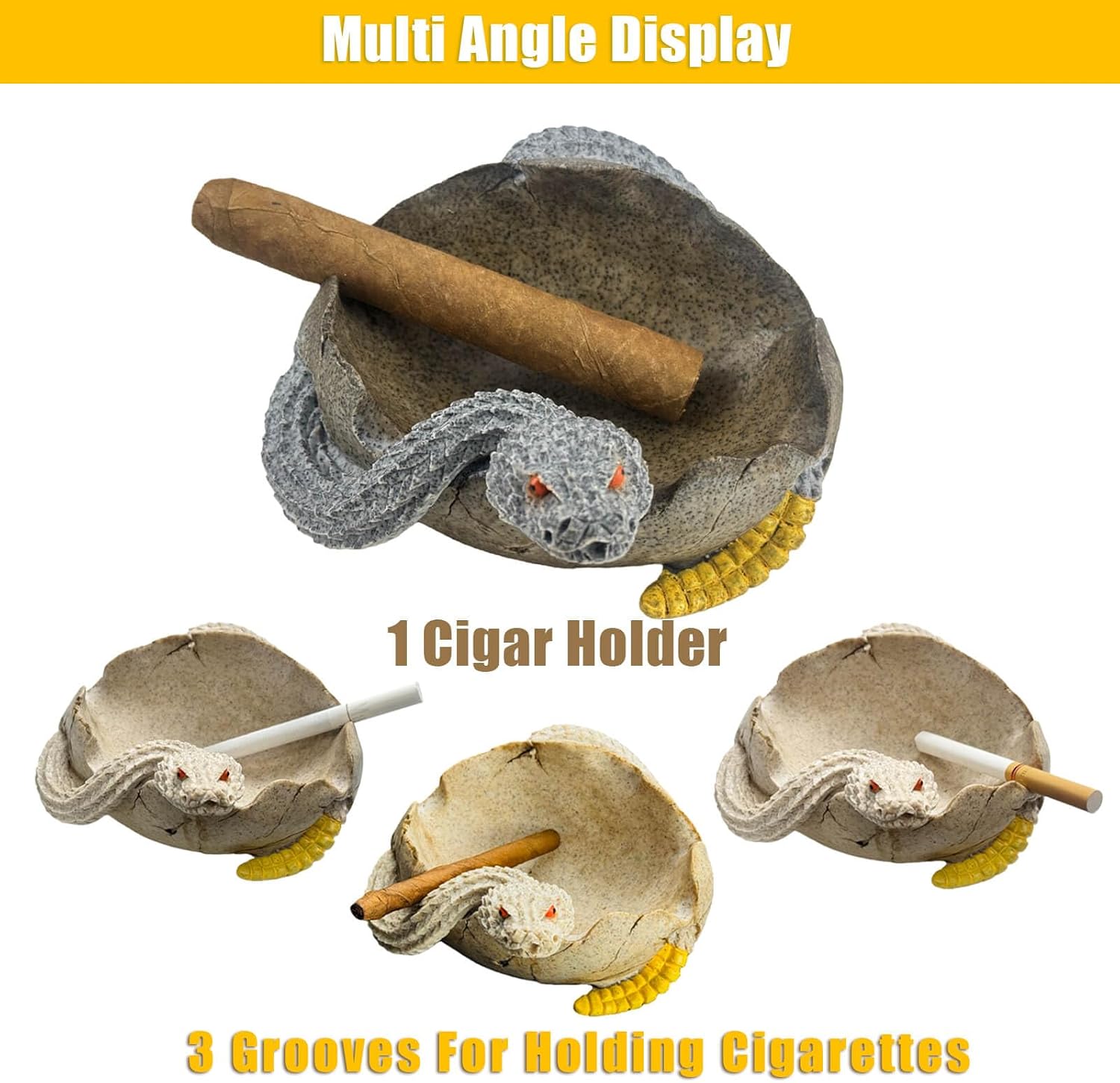 2-in-1 Cigar Ashtray with 2 Rests & 4 Slots (Grey) image 5