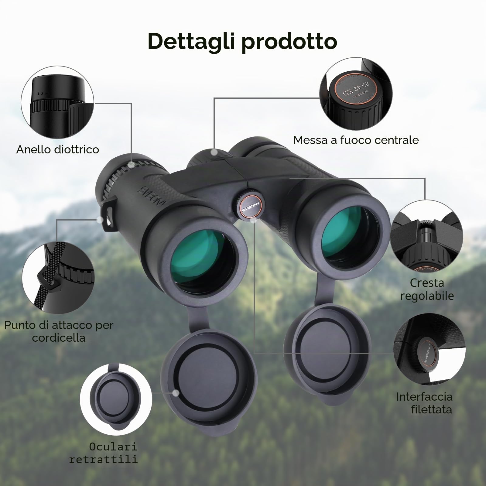 SVBONY Binocolo SV202 8x42 ED, binocolo con lenti a dispersione extra-bassa per birdwatching, BAK4 e FMC Optic System, ampio angolo di visione, impermeabile IPX7 per uso in tutte le condizioni