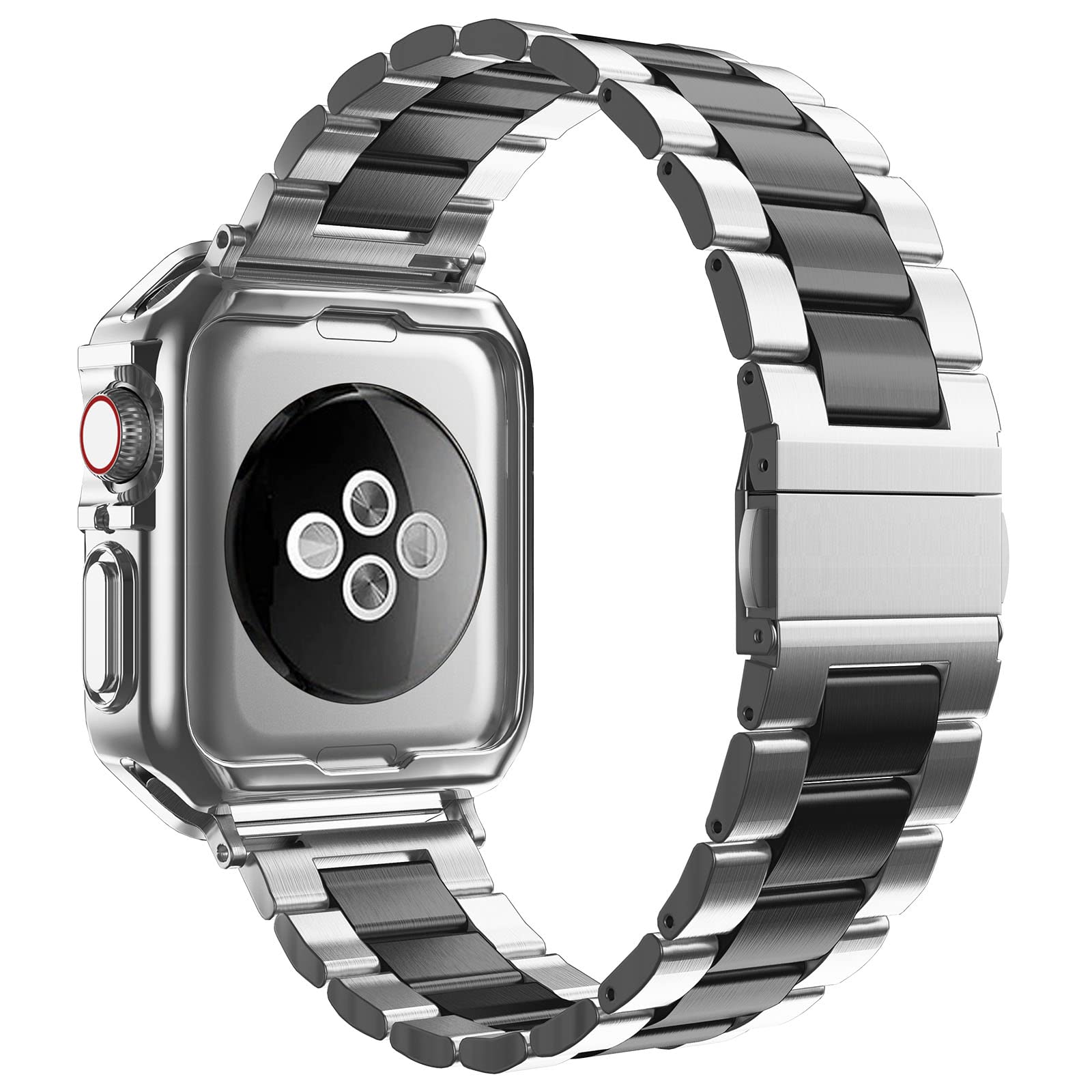Kompatybilny z zegarkiem Apple Watch i etui, metalowy łańcuszek ze stali nierdzewnej z osłoną TPU do i-Watch Ultra Ultra2 Series 9 8 7 6 5 4 3 2 1 SE
