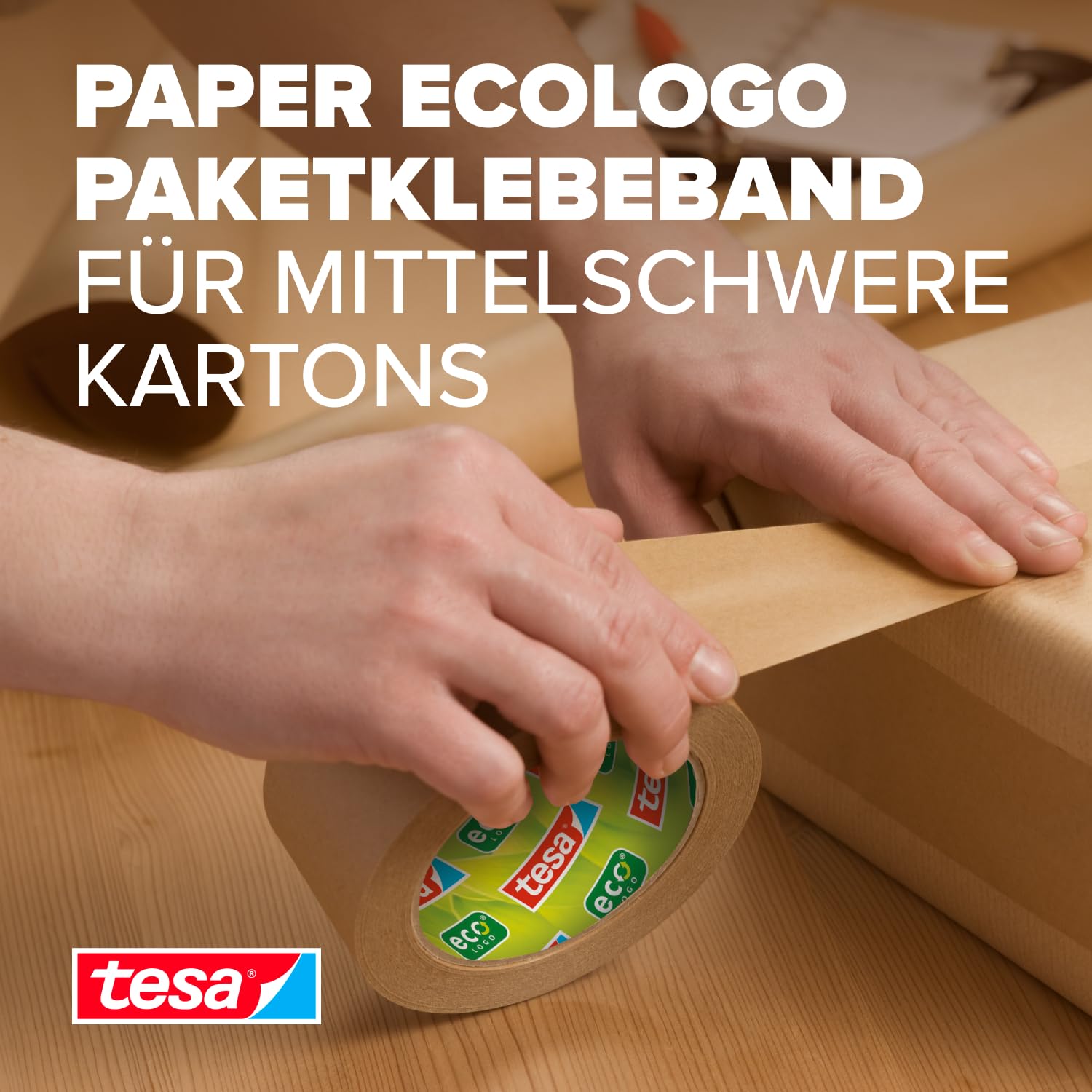 tesa Pack of 6 Paper ecoLogo Environmentally Friendly Paper Parcel Tape 60% Bio-Based Material Brown 6 Rolls Each 50 m