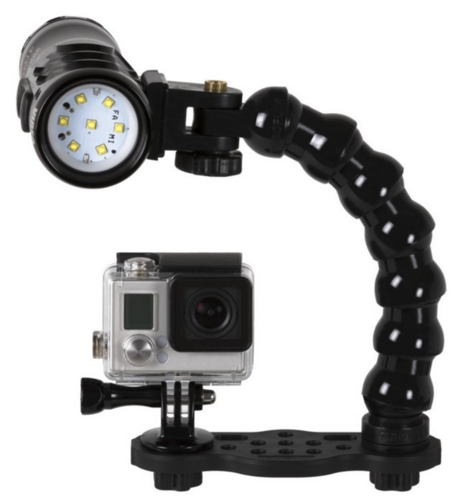 Soporte sumergible Go-Tray con adaptador para cámara de acción GoPro®, brazo flexible con terminal YS, artículo Flex-Arm Go-Tr.02