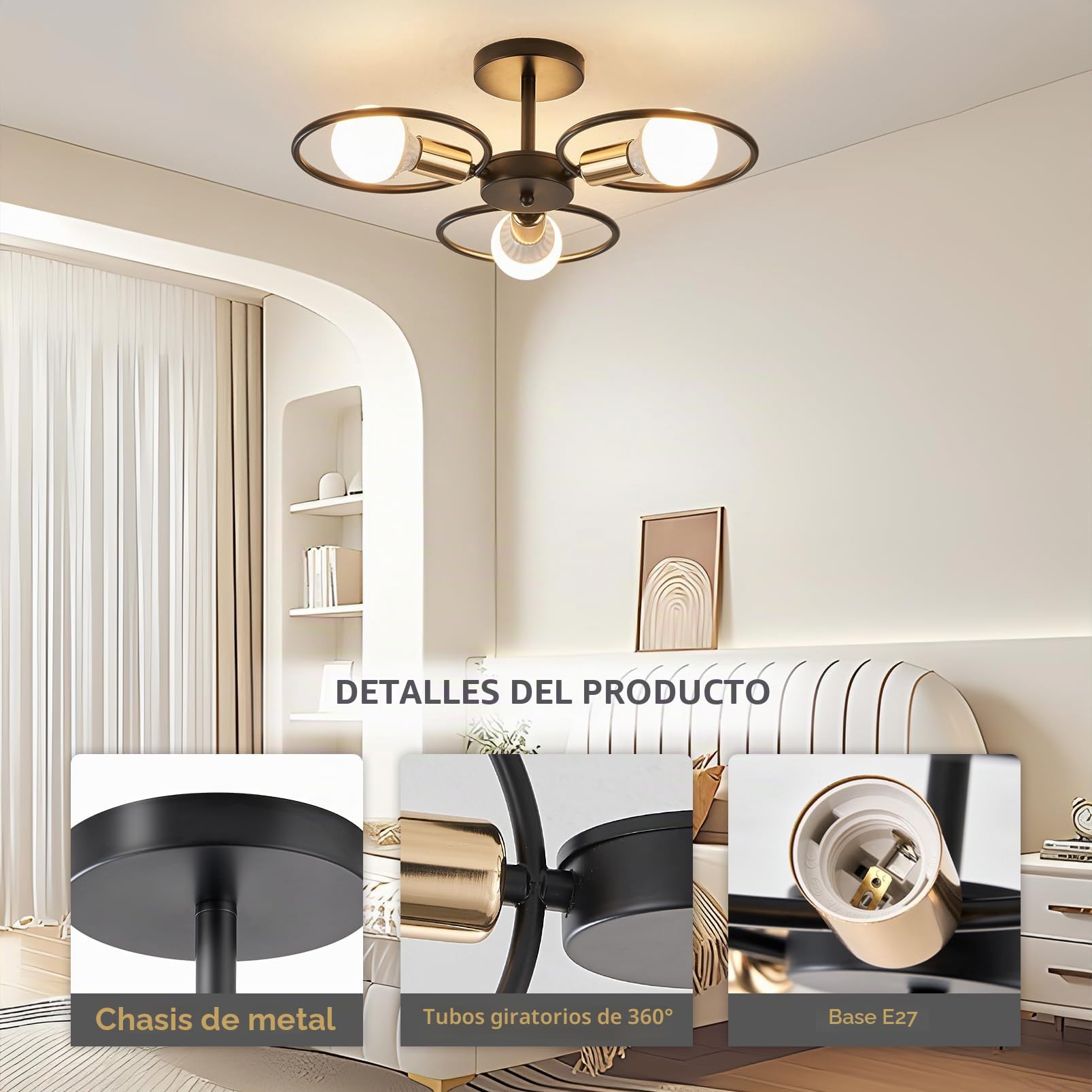 YOODI Lampara Techo Vintage, Lámparas de Araña Industriales Techo de Araña Modernas, Lámparas de Techo Salon con Base E27, Lampara Techo Dormitorio Cocina de Metal (Sin Bombilla)