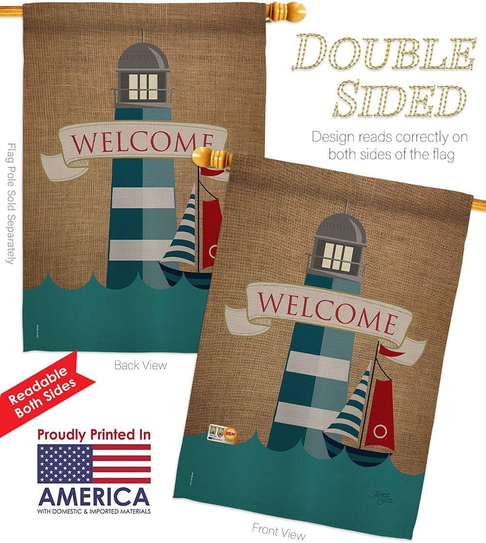 Breeze Decor - Lighthouse & Sailboat Coastal - Everyday Nautical Impressions Decorative Vertical House Flag 28" x 40" Printed In USA