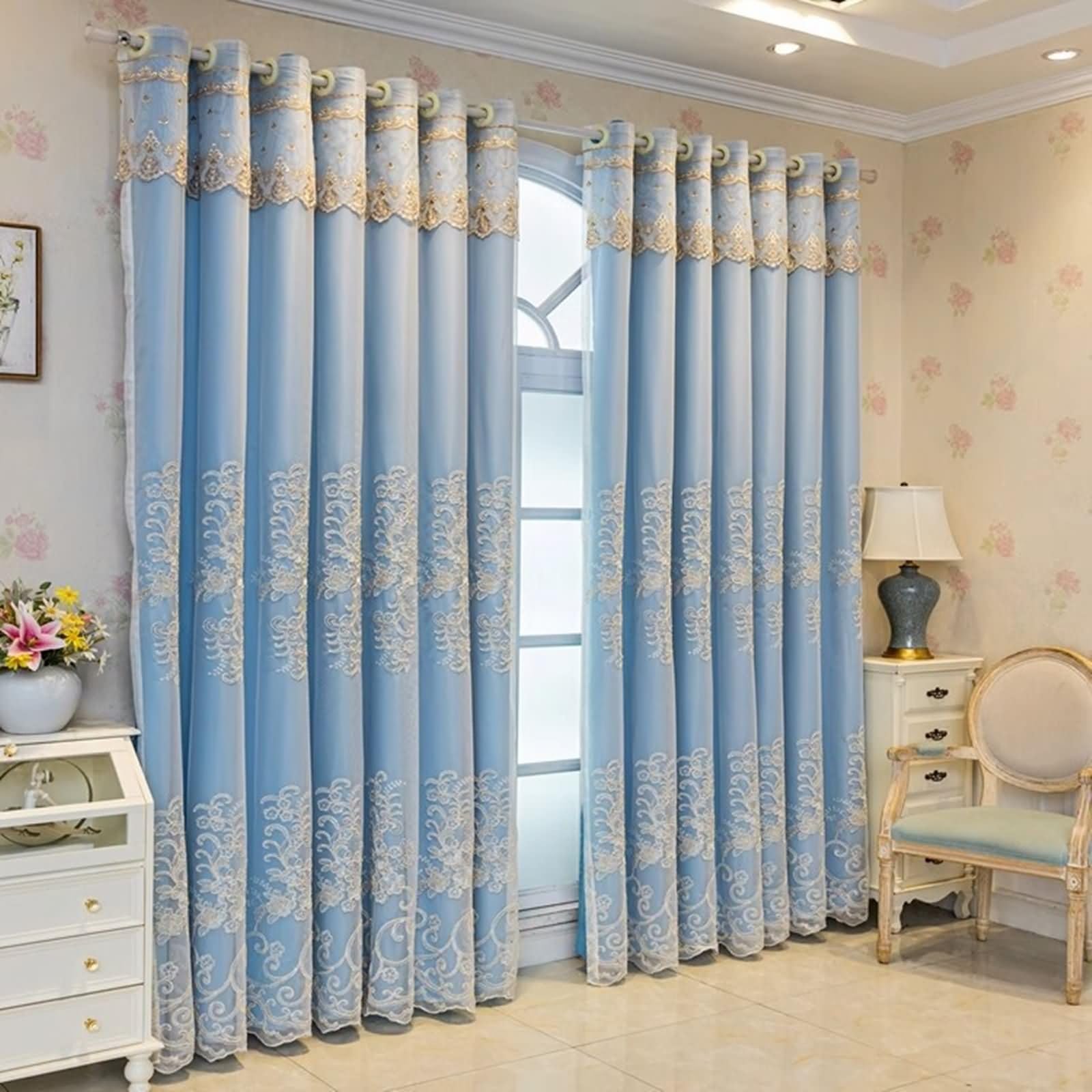 Beydodo Rideau Opaque Occultant, Rideaux Chambre Decoratif 137 x 214 Oeillet, Aspect Floral Brodé 2 Pièce, Polyester