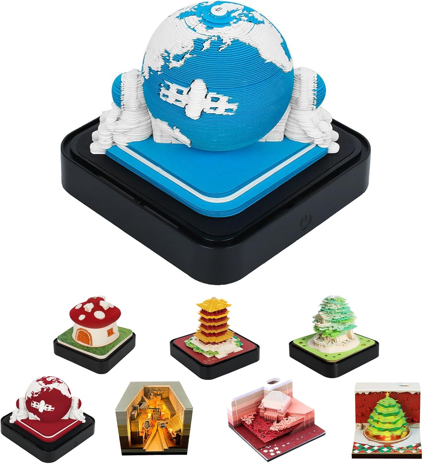 2025 3d Time Piece Calendar,Led Lights Calendar Memo Pad,Creative Desk Calendar Diy Notes Notepad,Craft Desktop Decoration Sculpture,School Home Office、Decoration Festival Gift (Earth-Blue)