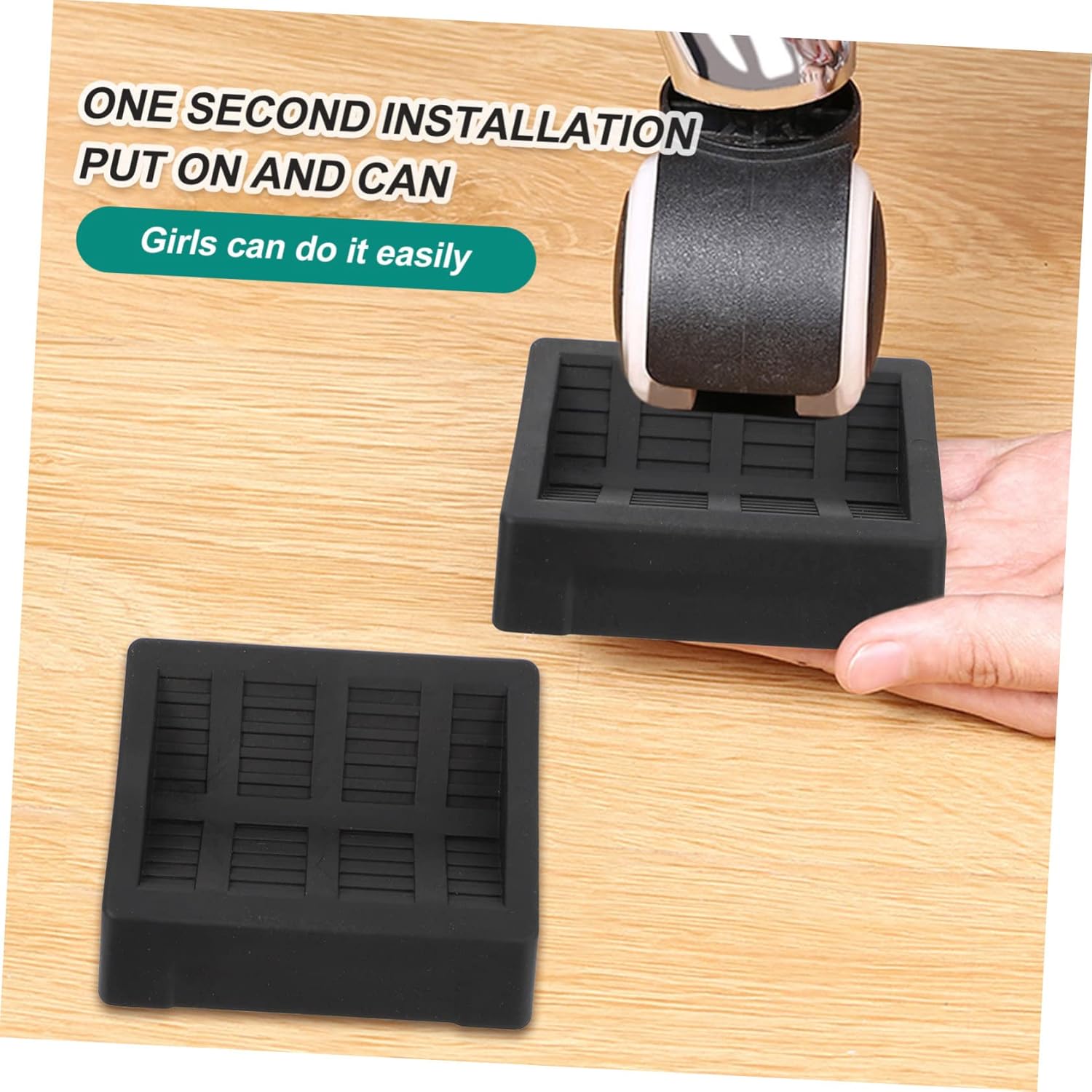 Homoyoyo 8pcs Anti-Slip Rubber Wheel Pads for Furniture Adjustable Floor Protectors for Sofas and Chairs Universal Fit Black Casters for Home and Office