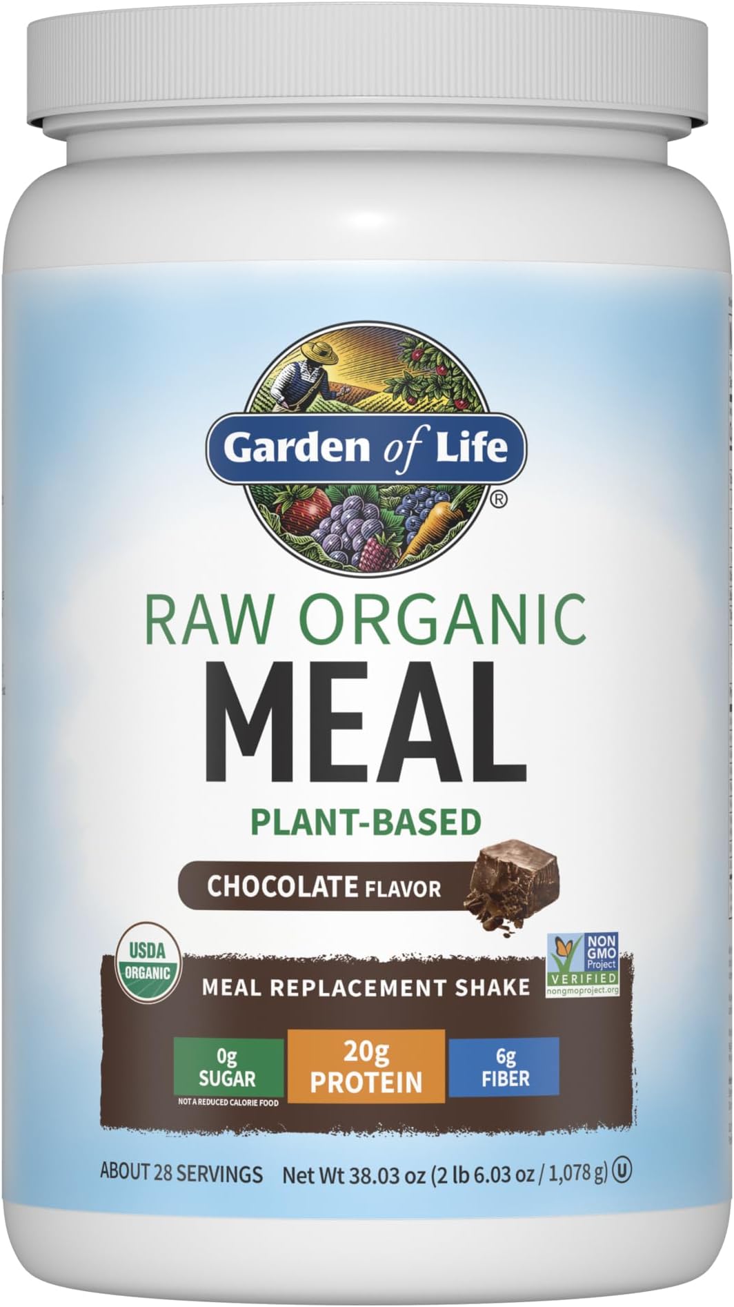 Garden of Life Organic Vegan Meal Replacement - Raw Plant Based Protein Powder, Chocolate, 35.9oz (2lb 4oz/1,017g) Powder