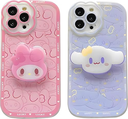 Miniatura 1 de NPEXBKL Funda Kawaii para iPhone 14 Pro Max, funda con patrón de dibujos animados kawaii soporte de asa, funda suave de TPU protección anticaídas