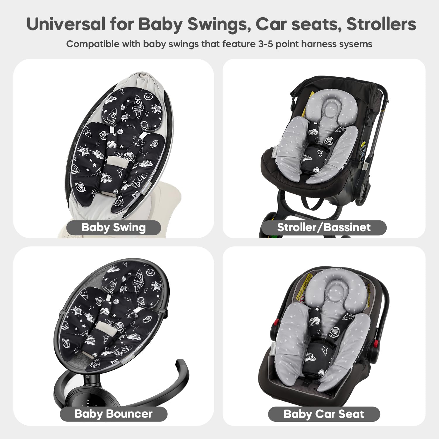Infant Insert Compatible with 4moms Mamaroo & Graco Swing and Infant Car Seat, Stroller, Other Baby Swing, Rocker, Bouncer, Bassinet Newborn Insert Head & Body Support Cushion, Reversible Design