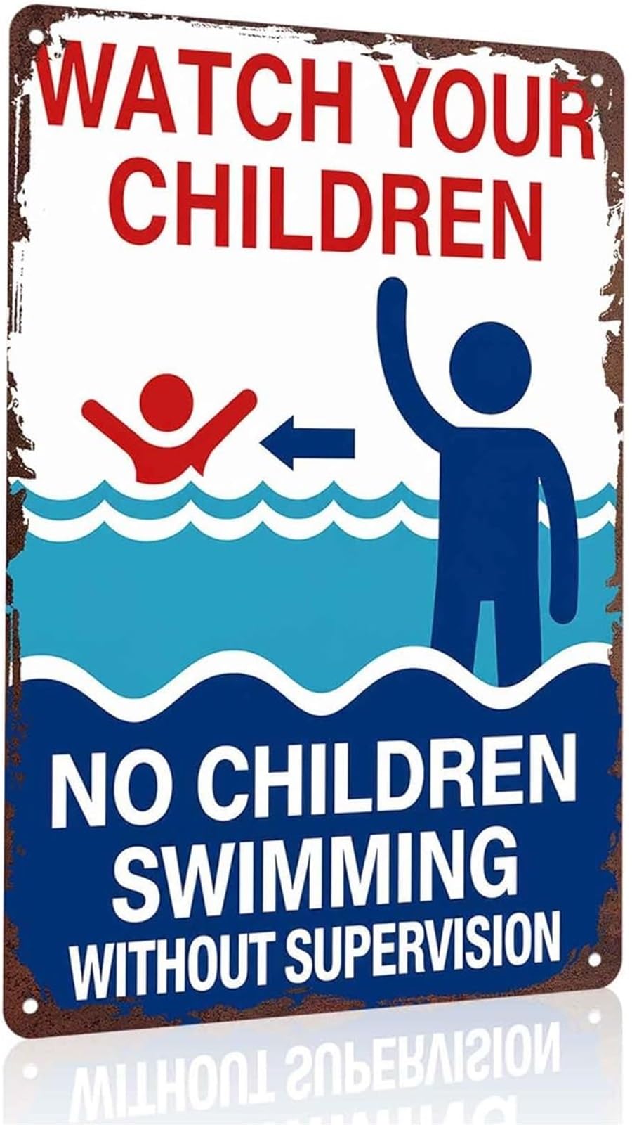 MQXFCZUX Funny Pool Rules Sign Adult Supervision Required Aluminum Sign for Backyard Wall 8 X 12 in