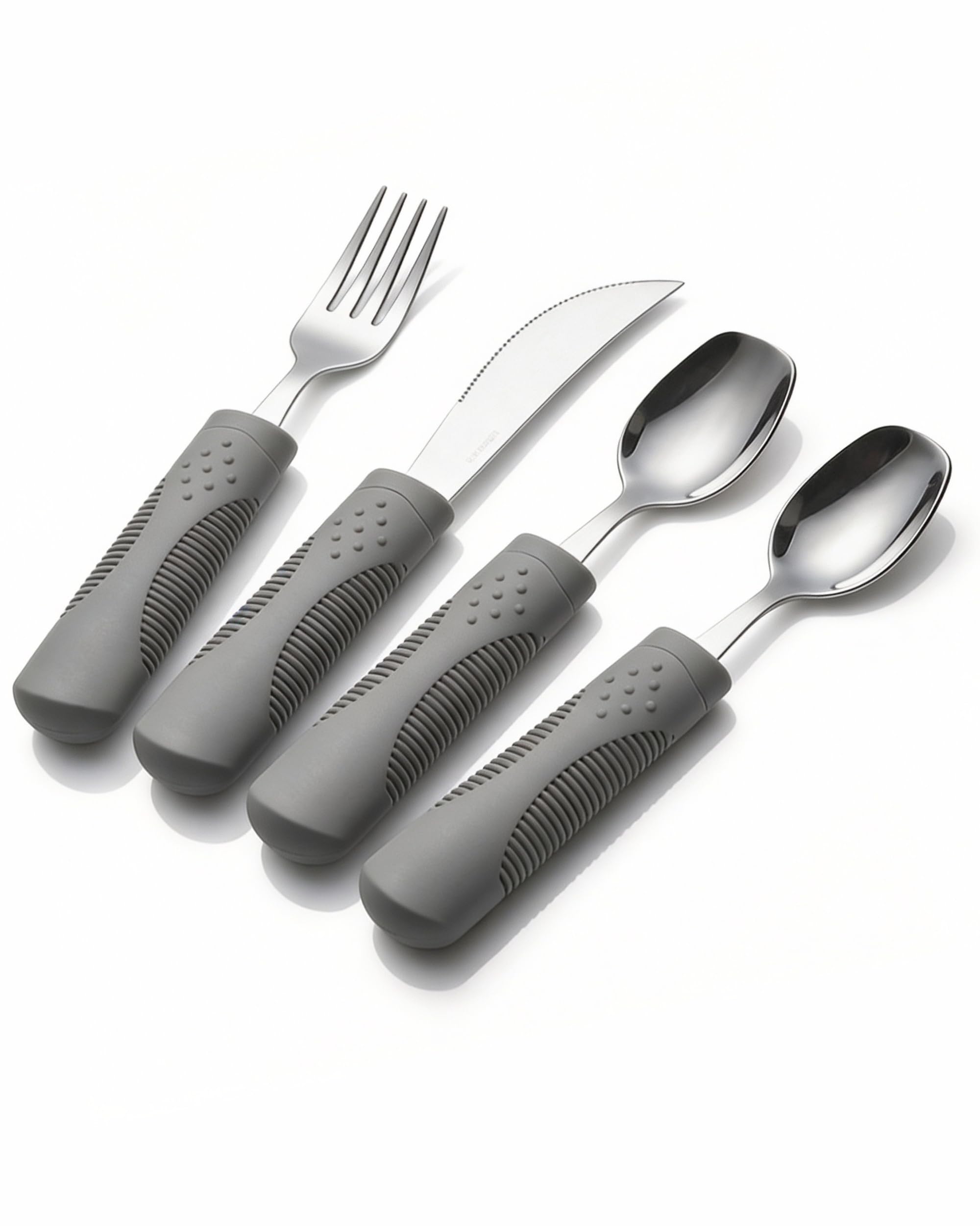 Couverts Lestés Adaptatifs 198g – Tremblements, Parkinson's – Couteau Berçant, Cuillère Pelle, Poignée Ergonomique (Gris)