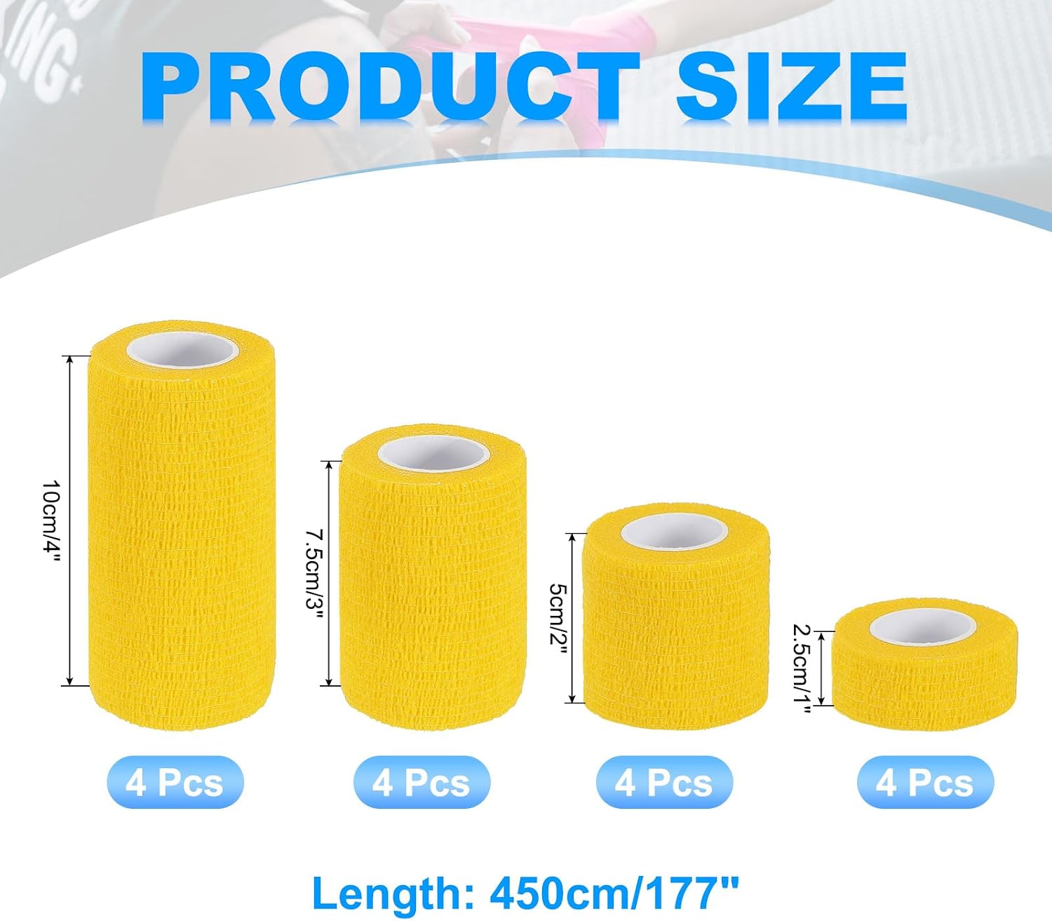 PATIKIL 1"/2"/3"/4" Self Adhesive Bandage Wrap, 16 Pcs 5 Yard Elastic Self Breathable Self Adherent Wrap Tape for Stretch Athletic Sports Wrist Ankle Outdoor Tape, Yellow