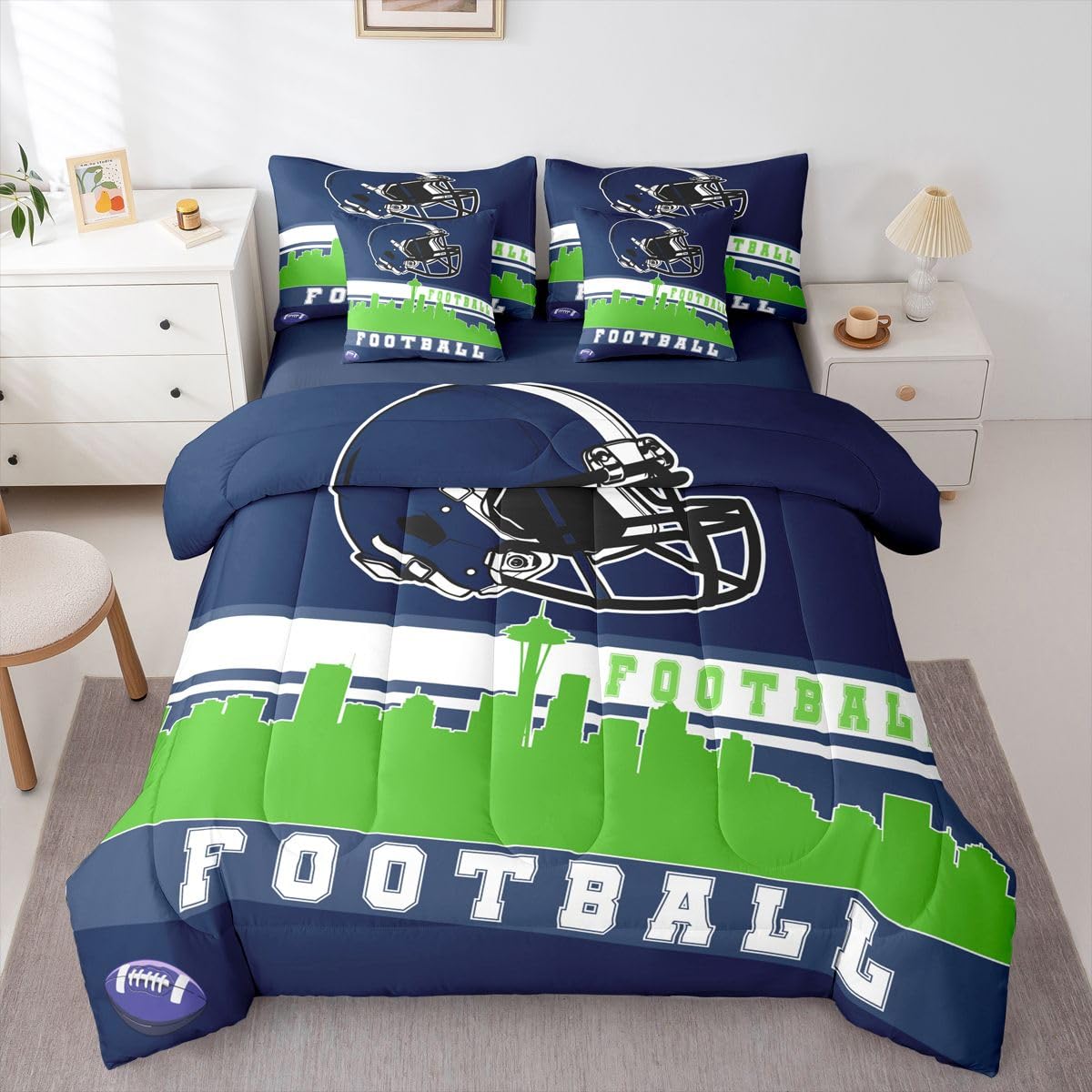 Erosebridal Football City 7 Pcs Comforter Set Football Bedding Boys Twin