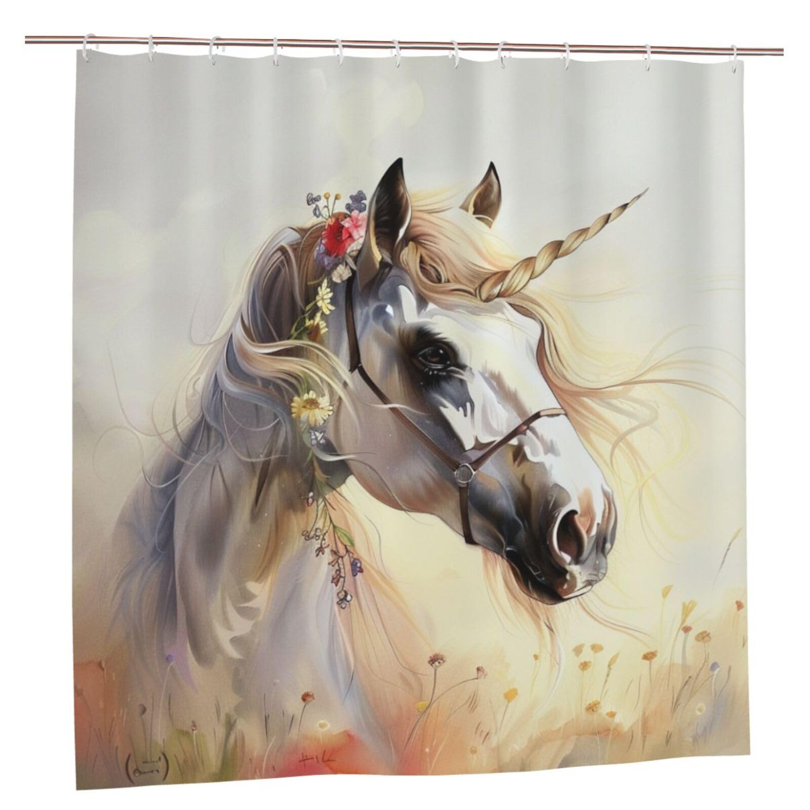 BWWHCCTI Cute Horses Printed Shower Curtain With 12 Plastic Hooks Opaque Quick Drying Waterproof Shower Curtains Sets For Bathroom 183x183 CM