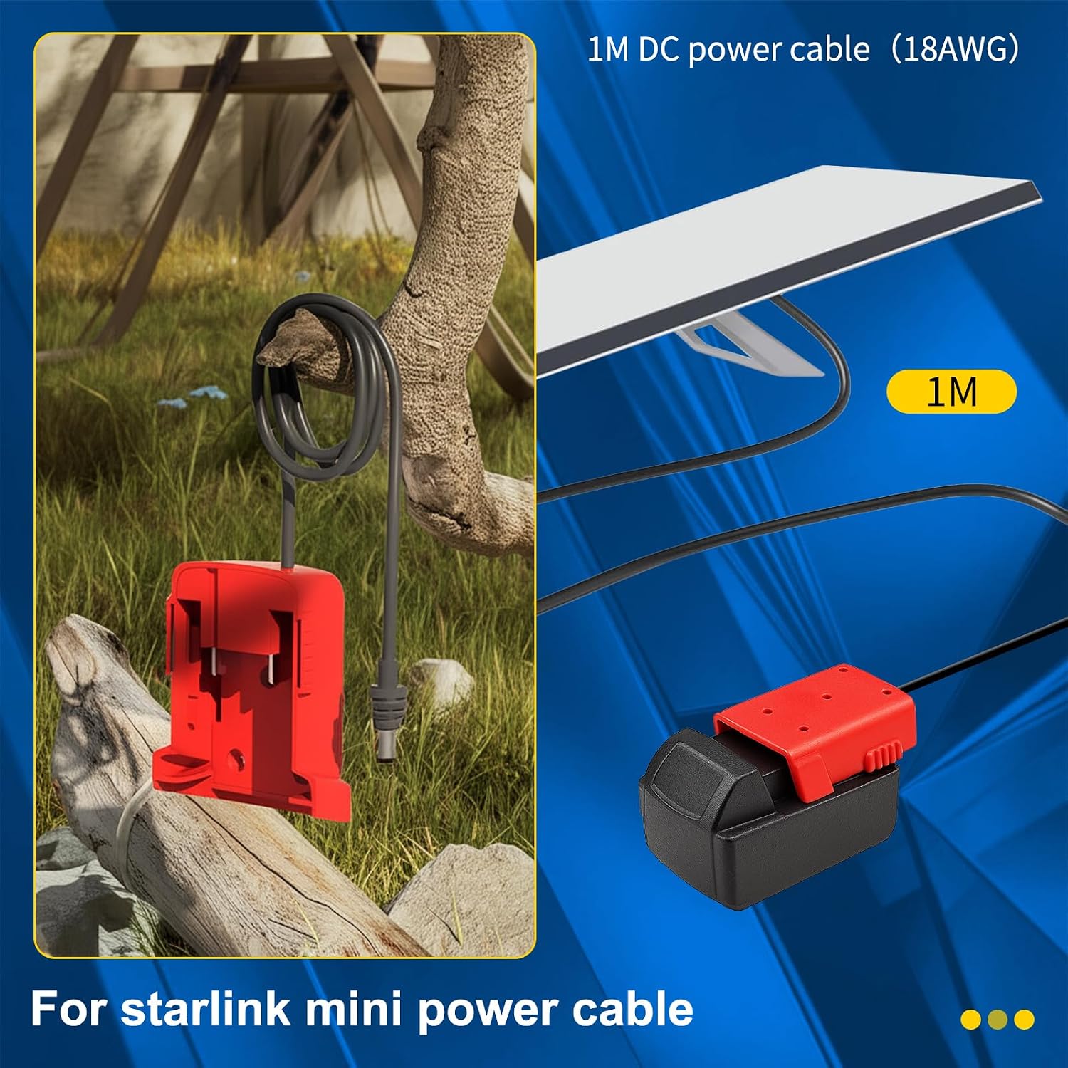 Battery Adapter for Starlink Mini and Milwaukee M18 Batteries, Power Converter with 1M DC Power Cable, Low Voltage Protection Switch, Portable Outdoor Power Solution