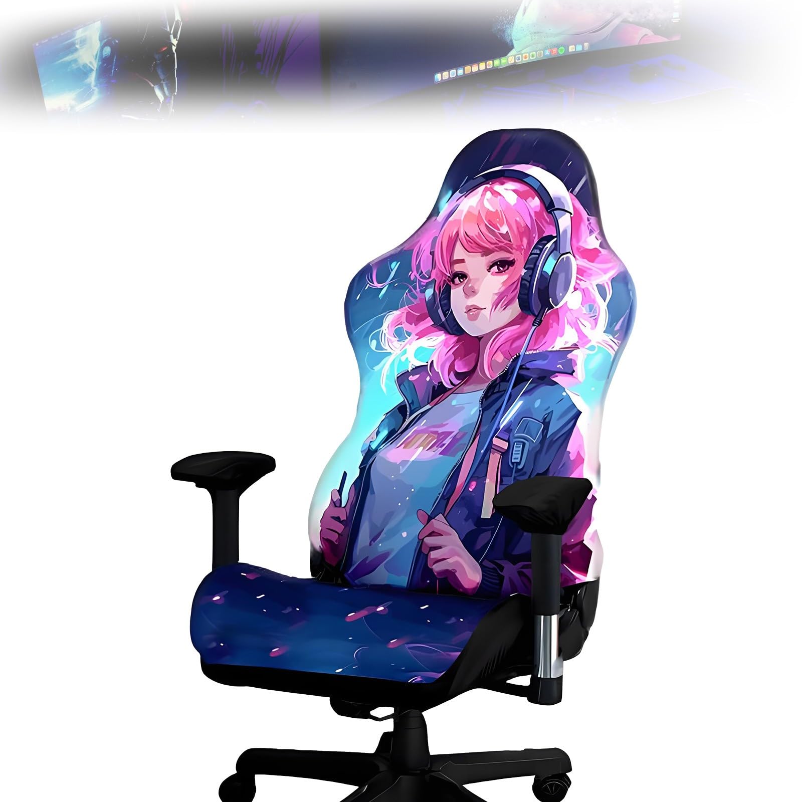 Tedkoo Gaming Chair Covers Slipcovers 4PCS with Armrest Cover, Stretchable Elastic Polyester Office Computer Gaming Chair Seat Cover(Game Style E)