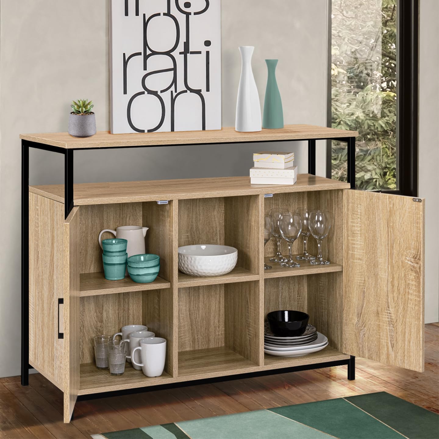 IDMarket - Aparador de 2 Puertas de 100 cm Detroit con estantes de diseño Industrial