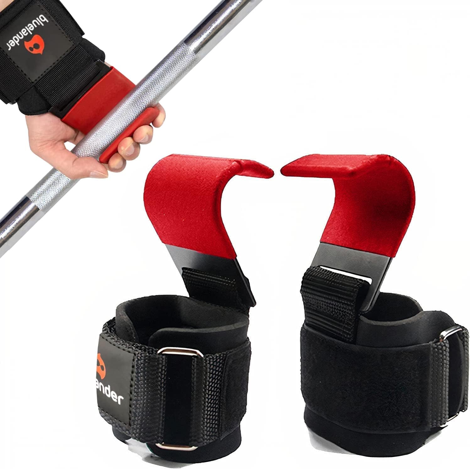 Bluelander Straps para Gym para Levantamiento de Pesas, Straps Ganchos Levantamiento con Muñequera Ajustable Velcro, Agarre Firme y Seguro de Ejercicio, Antideslizantes,...