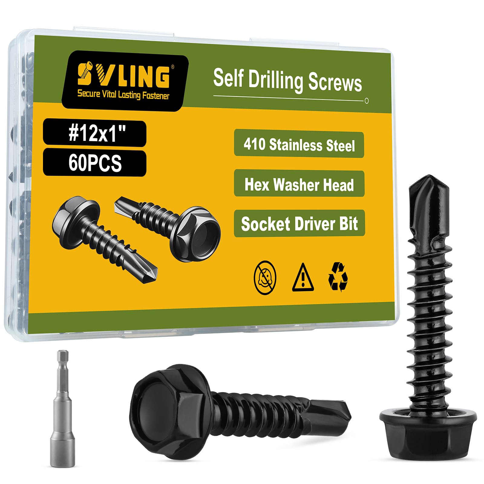 Black Self-Tapping Screws - 121PCS Stainless Steel Kit -16 Black Self-Tapping Screws - 121PCS Stainless Steel Kit -16
