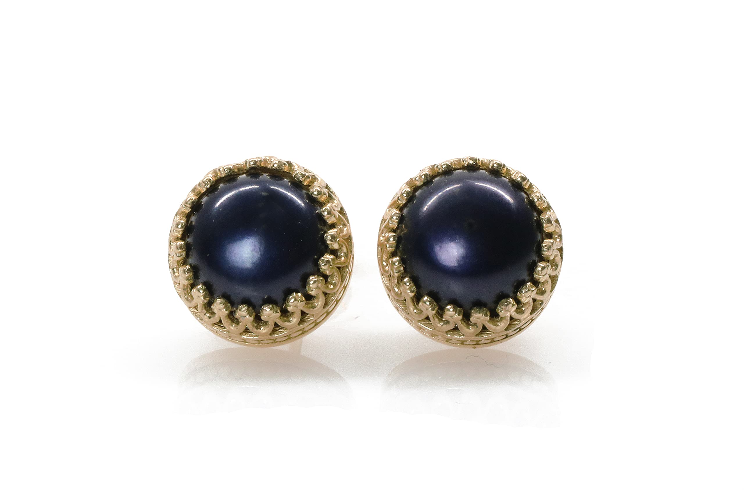Nero Perla in Oro 14k Borchie - Orecchini Annata, Orecchini Regalo, Orecchini di Tutti i Giorni - Orecchini di Oro Fatti a Mano per le Donne con Scatola di Gioielli
